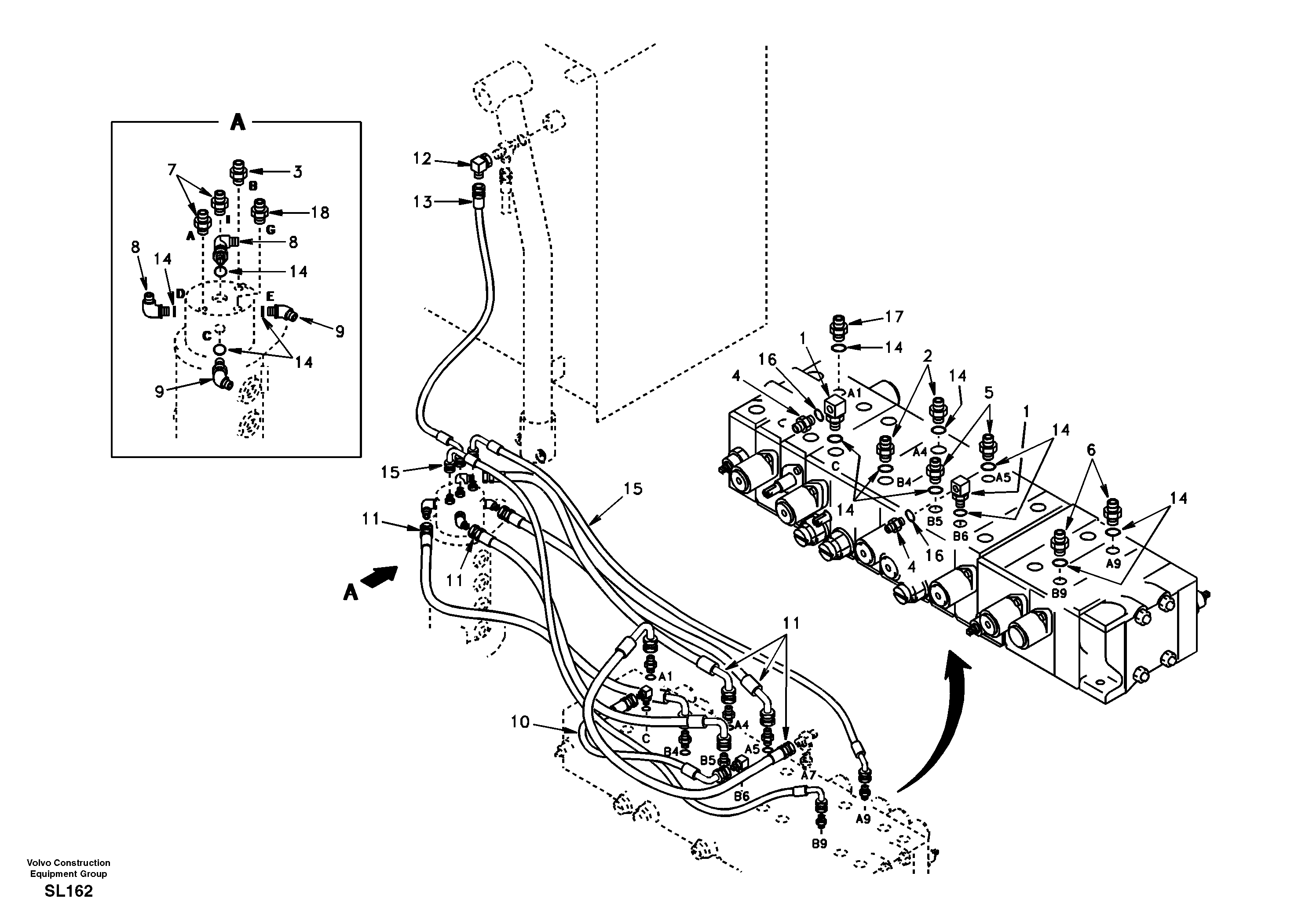 Turning joint line, control valve to turning joint — volvo parts diagram