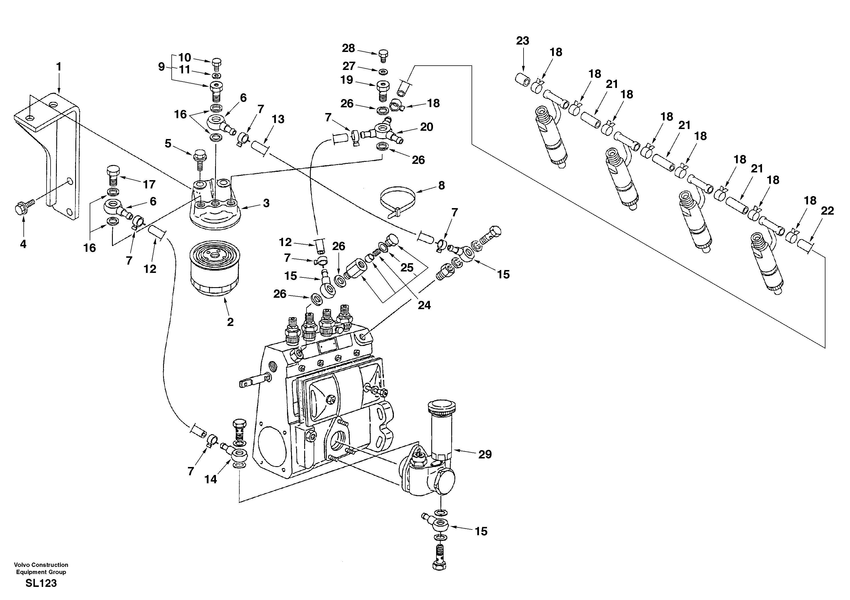 Fuel pipes, fuel injec.pump-fuel filter — volvo parts diagram