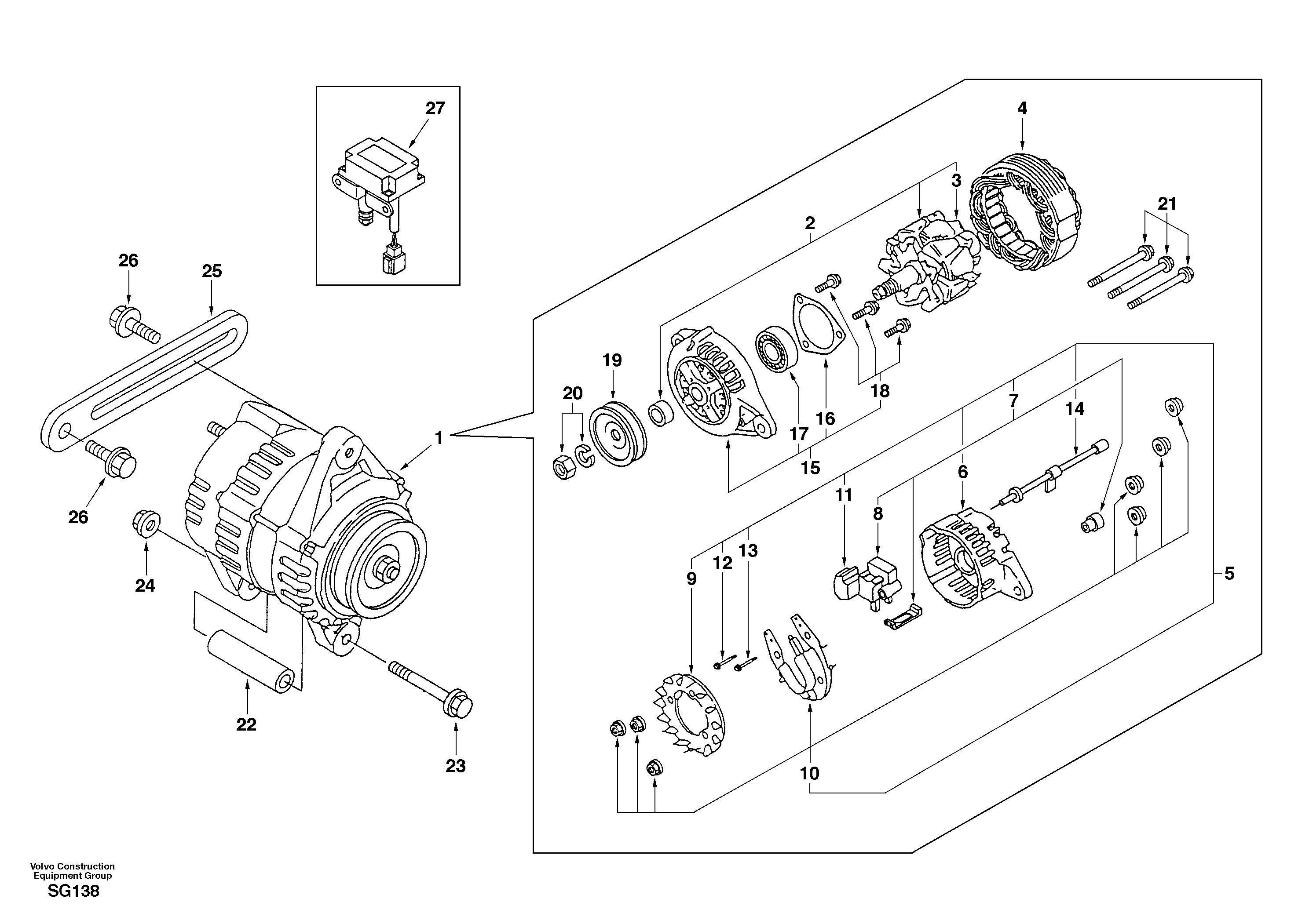 Alternator with assembling details — volvo parts diagram