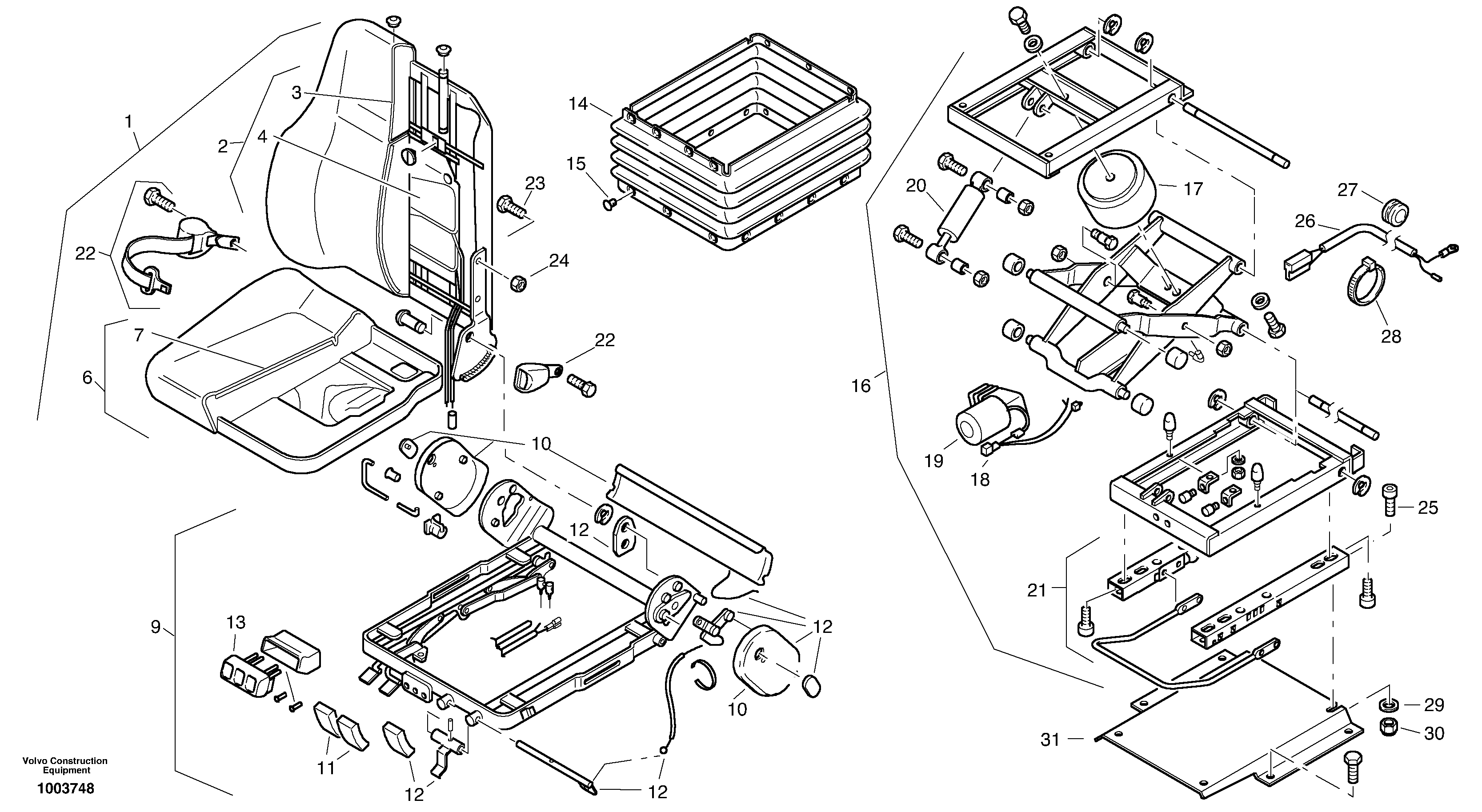 Operator's seat, air suspensioned with fitting parts — volvo parts diagram