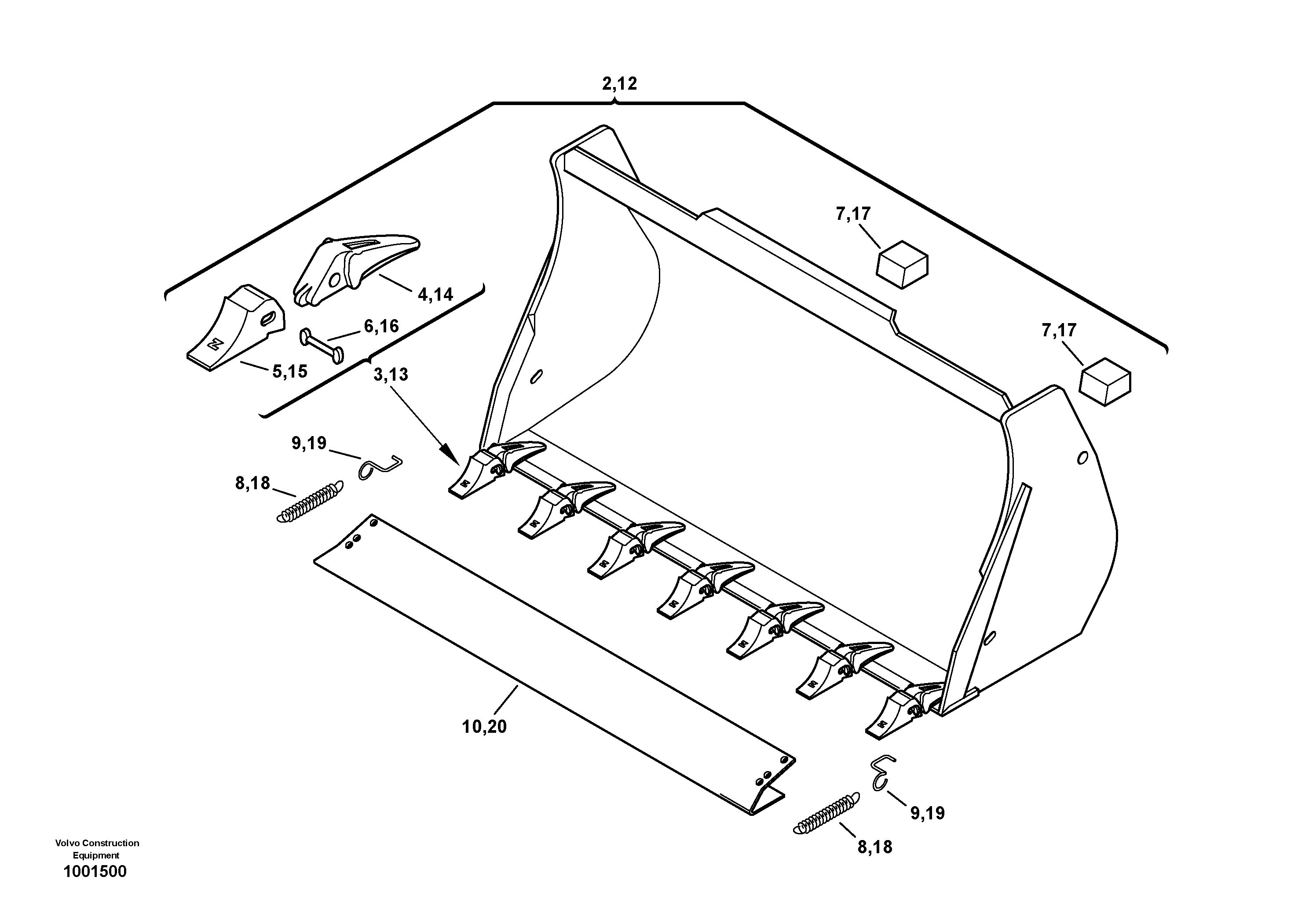 Bucket with teeth — volvo parts diagram