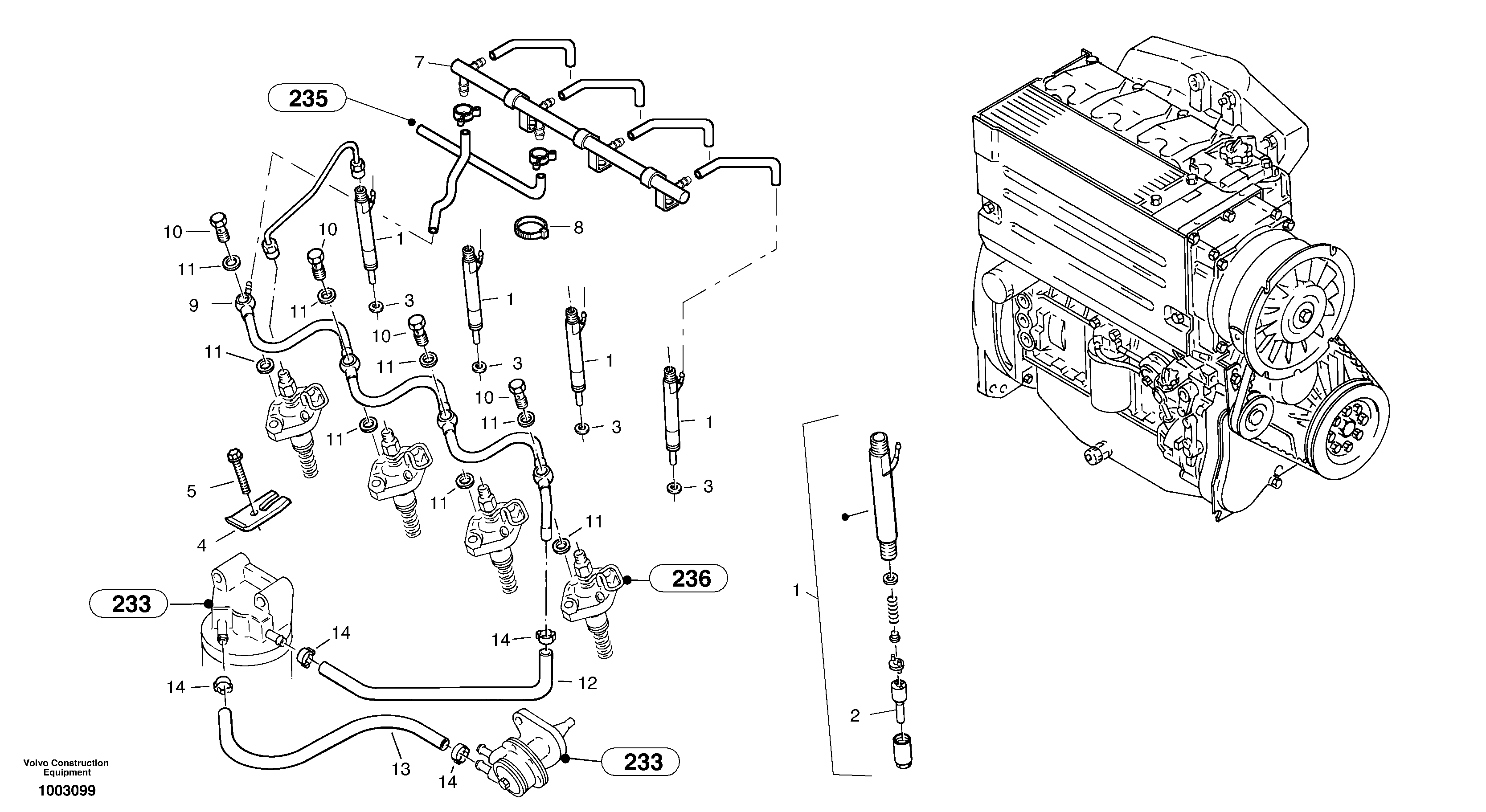 Injection pipes, Injection valve — volvo parts diagram