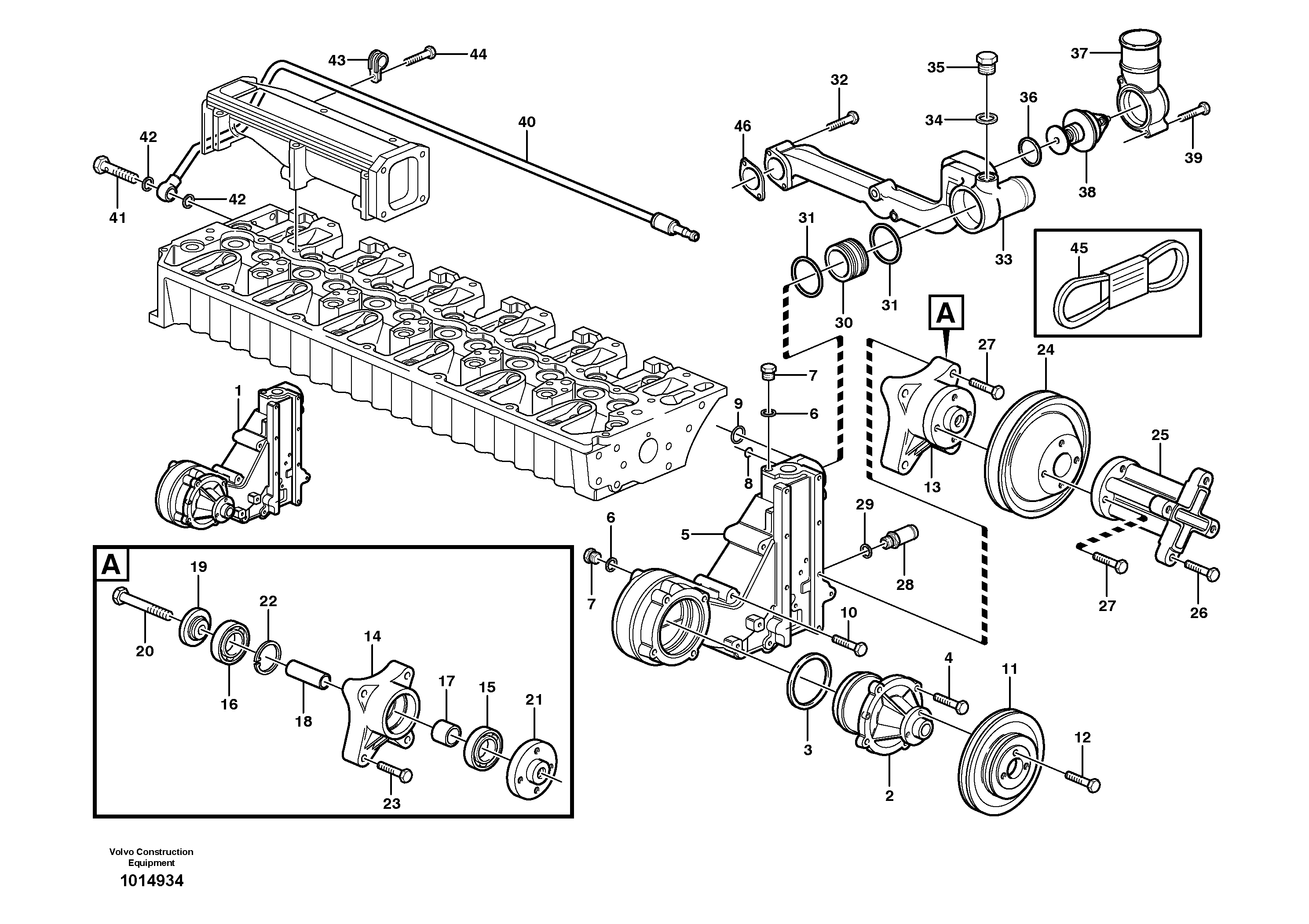 Water pump and thermostat housing — volvo parts diagram