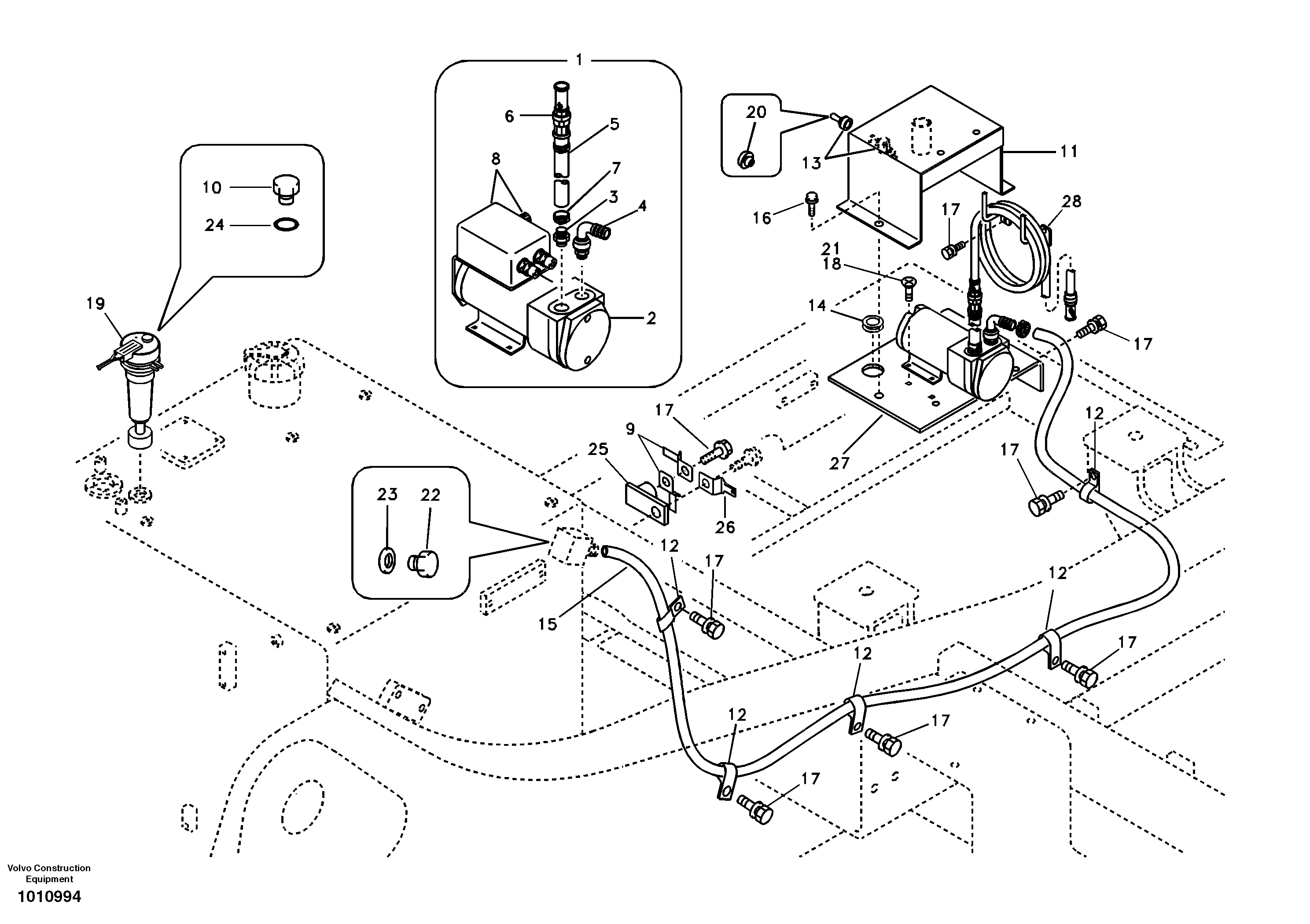 Fuel filling pump with assembling details — volvo parts diagram