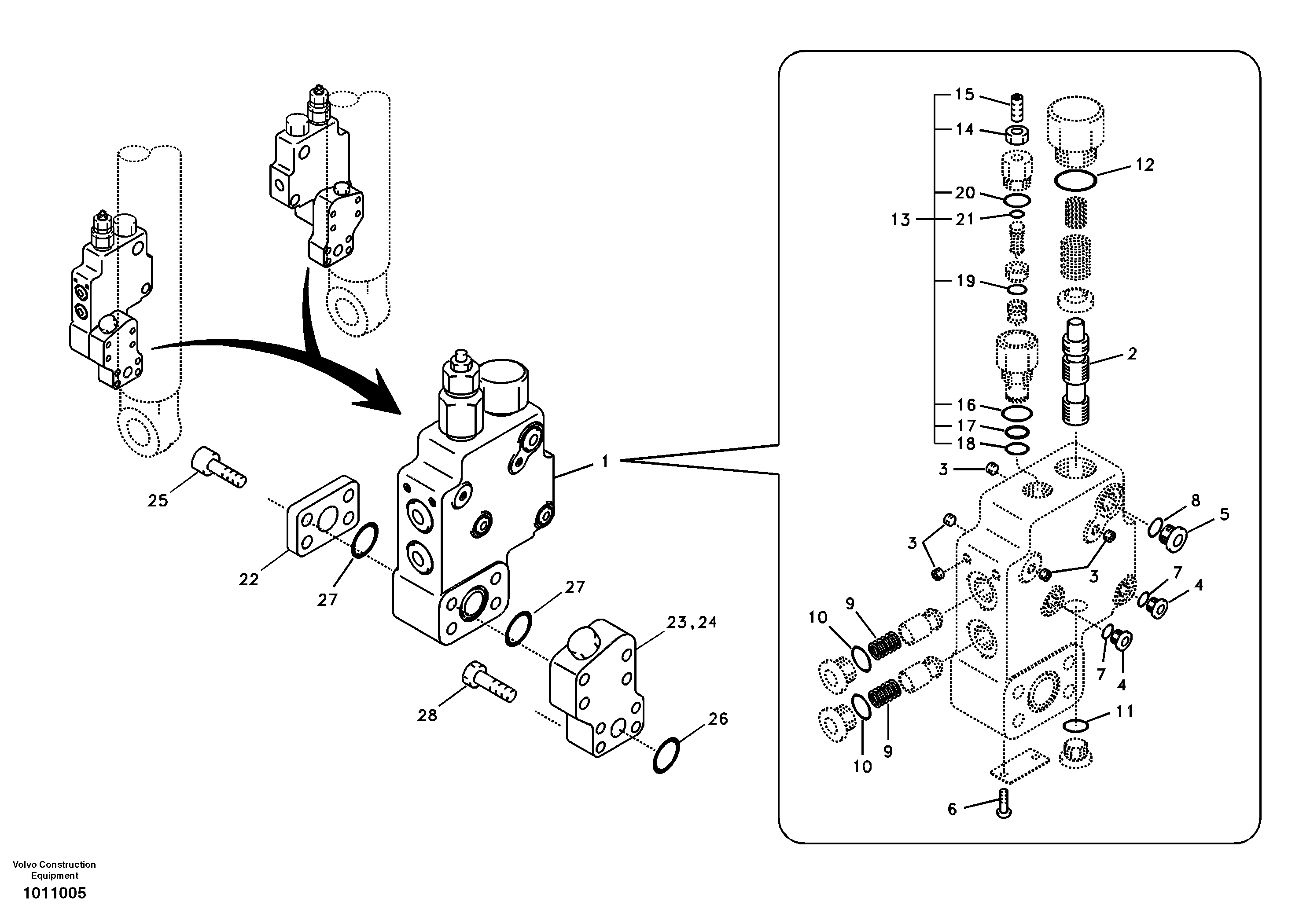 Working hydraulic, boom rupture valve mount — volvo parts diagram