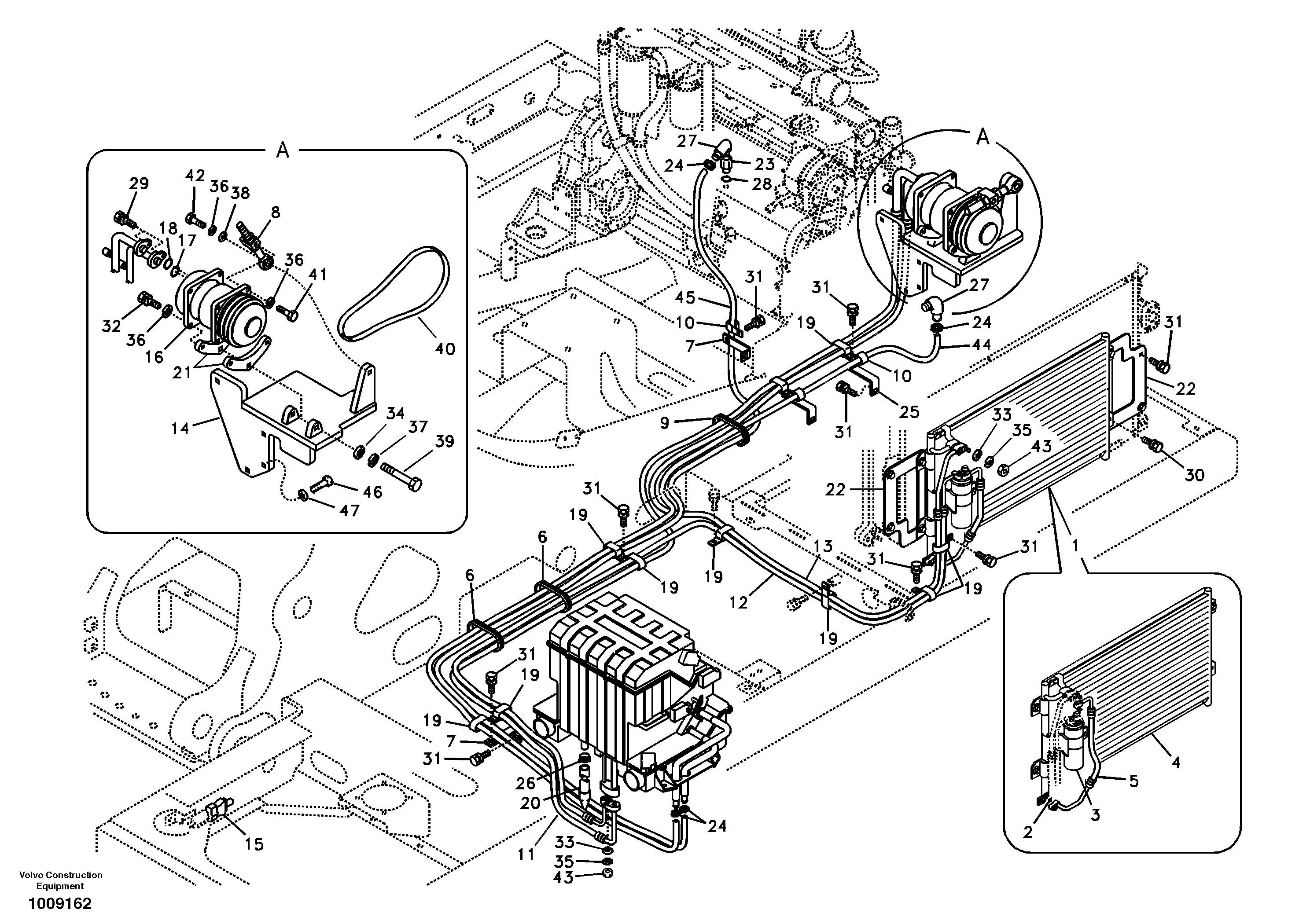Air conditioning line, cooling and heater — volvo parts diagram