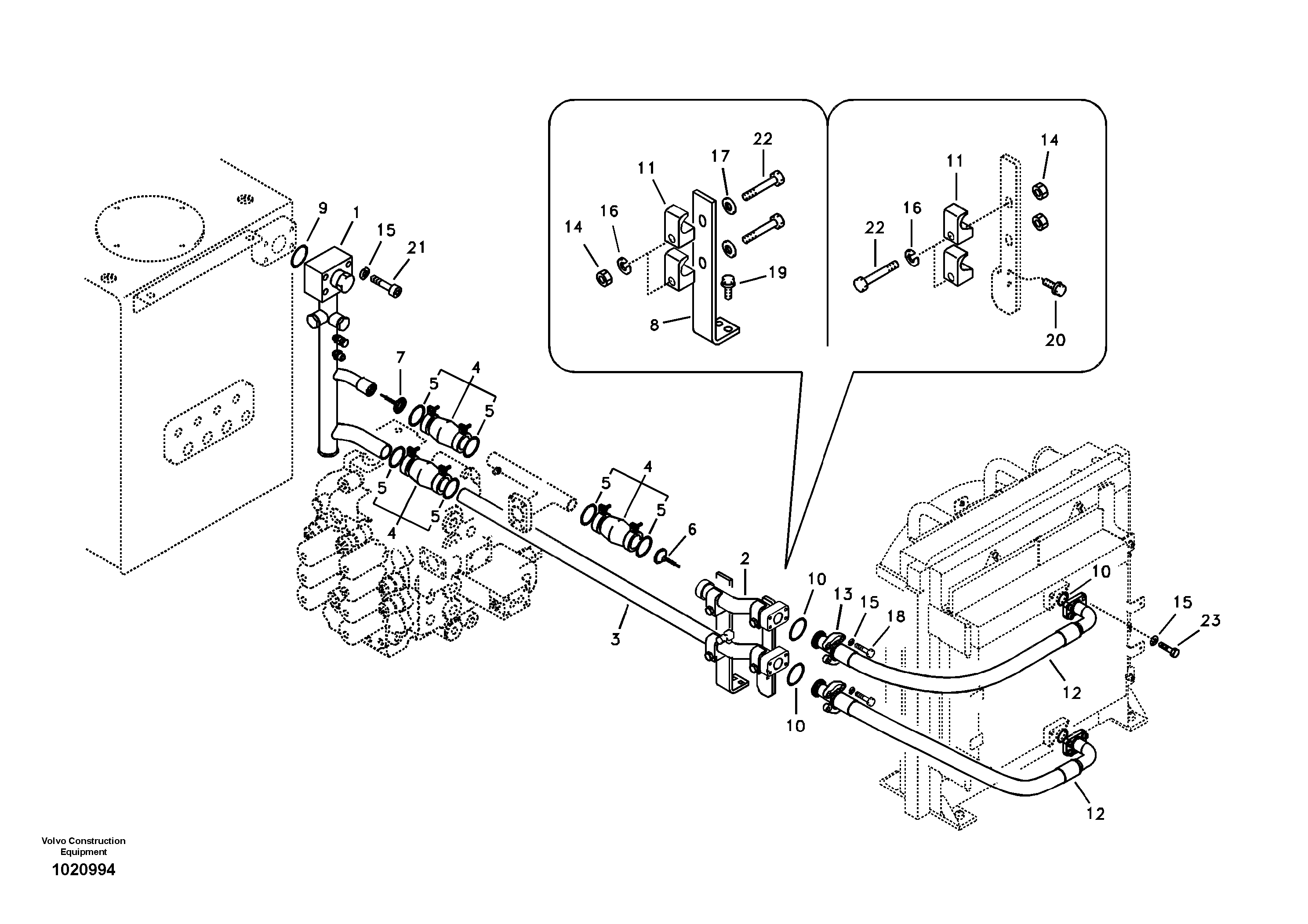 Hydraulic system, hydraulic tank to hydraulic oil cooler — volvo parts diagram