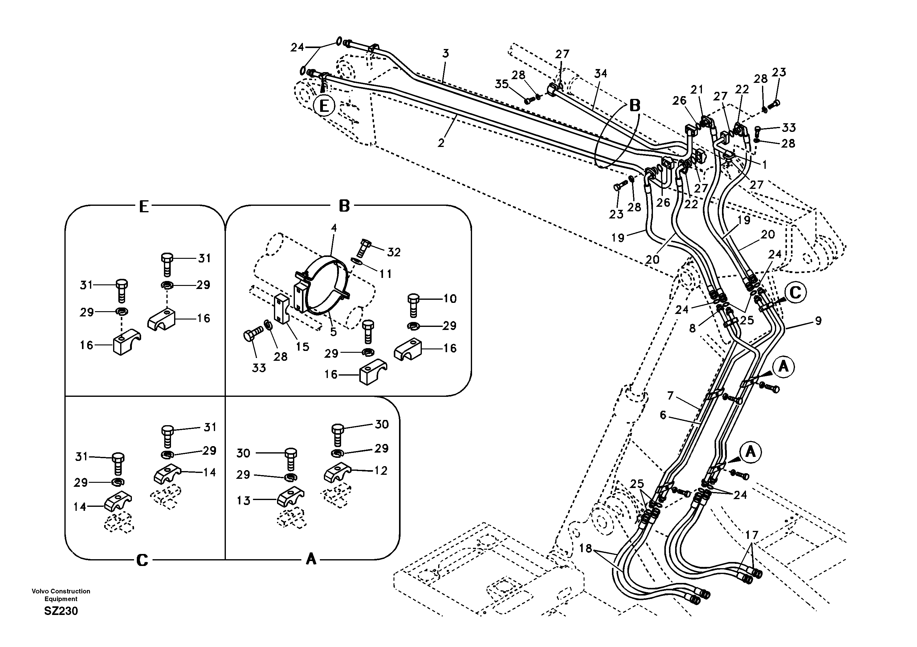 Working hydraulic, dipper arm cylinder on adjustable boom — volvo parts diagram