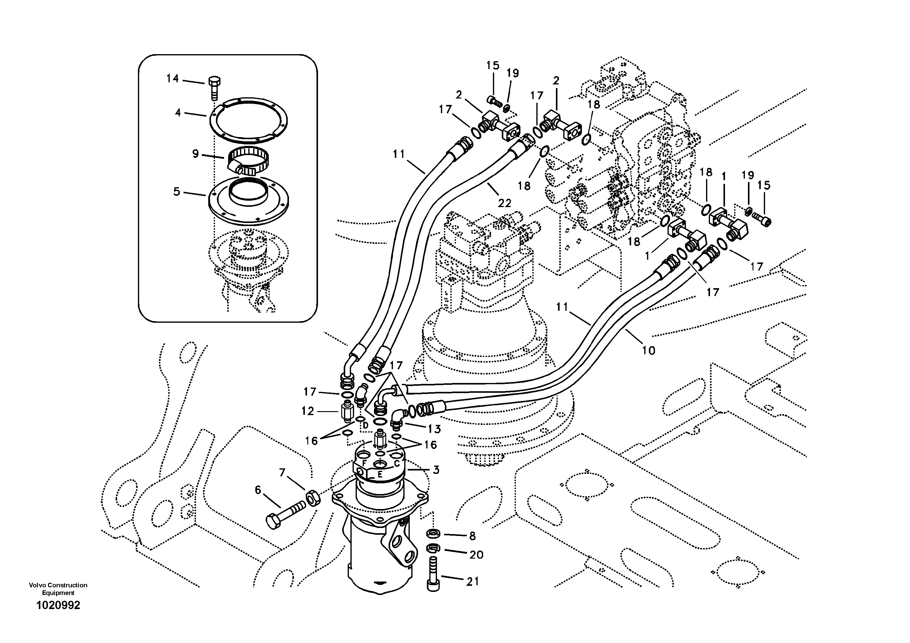 Turning joint line, control valve to turning joint — volvo parts diagram