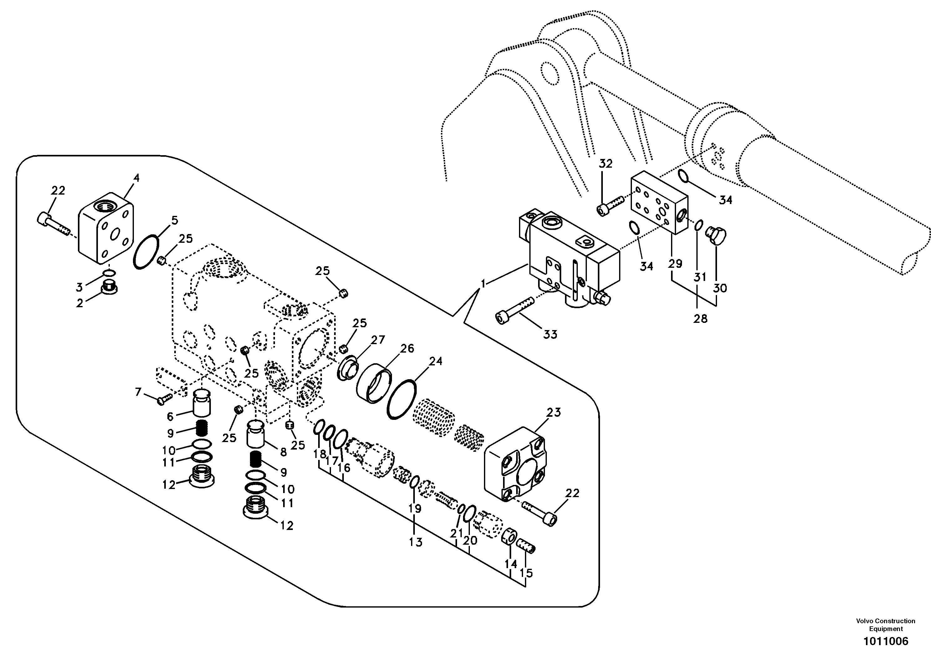 Working hydraulic, dipper arm rupture valve mount. — volvo parts diagram