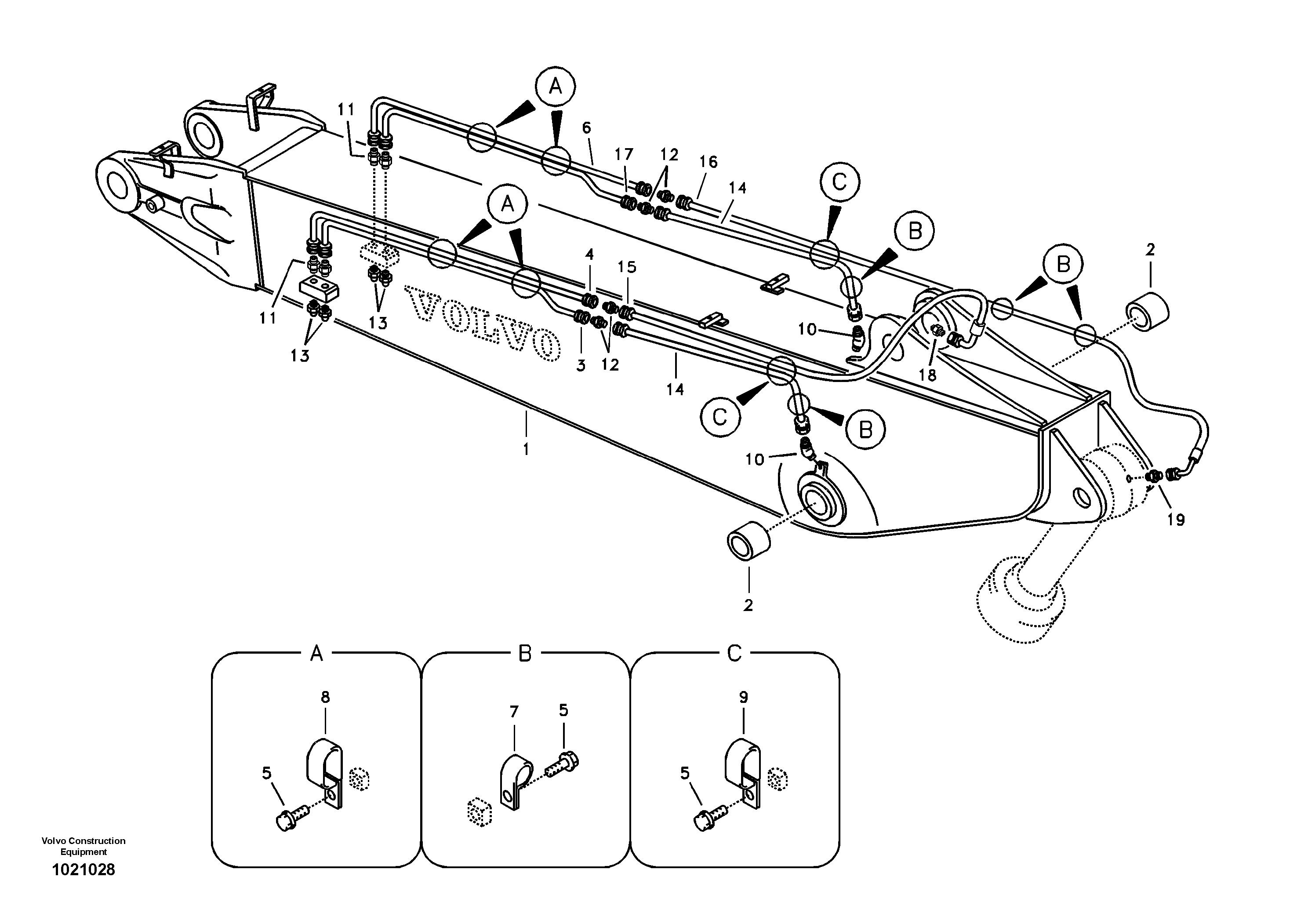 Boom and grease piping, adjustable 2nd — volvo parts diagram