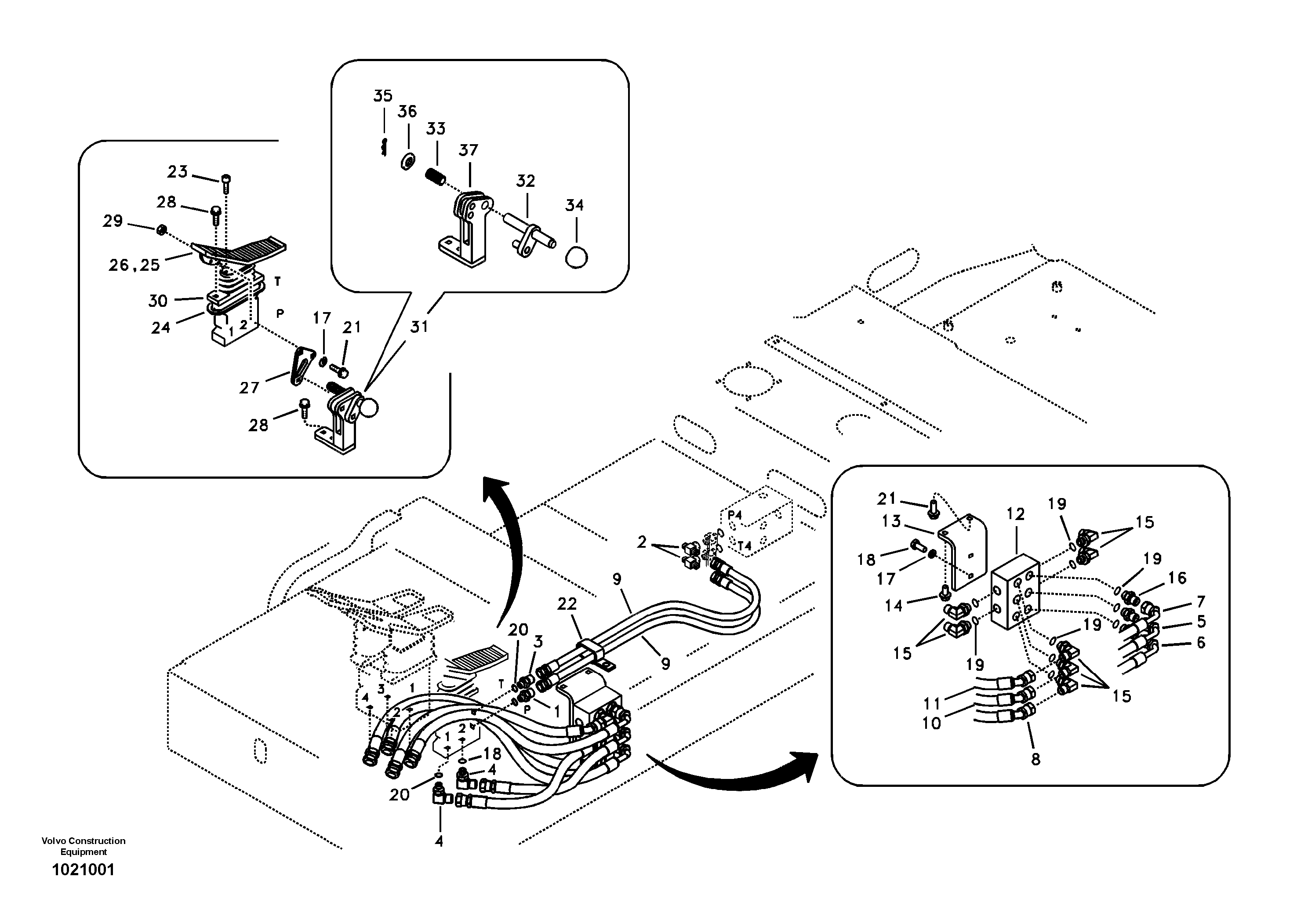 Servo system, control valve to remote control valve pedal — volvo parts diagram
