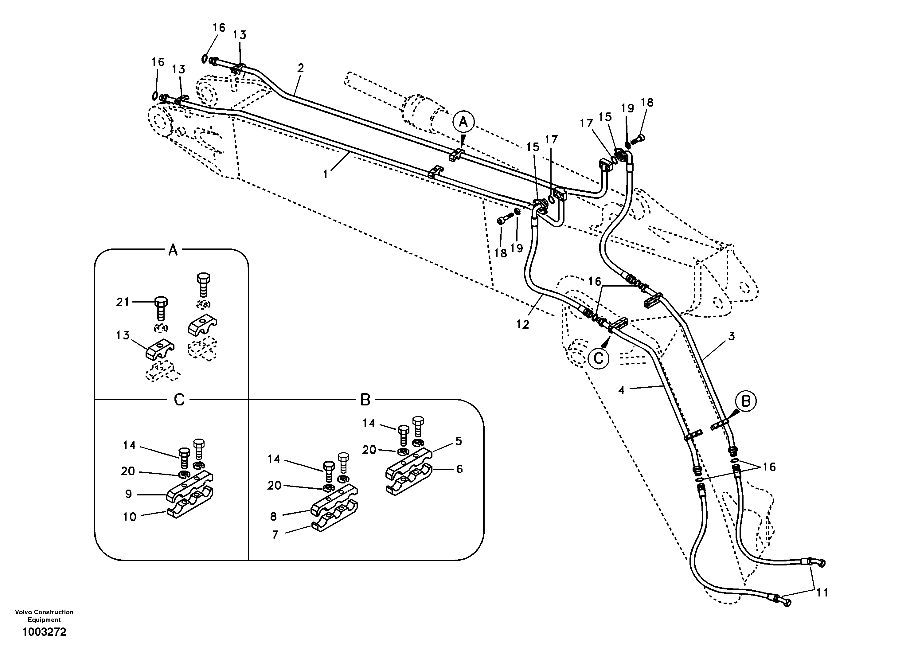 Working hydraulic, hammer and shear for adjustable boom — volvo parts diagram