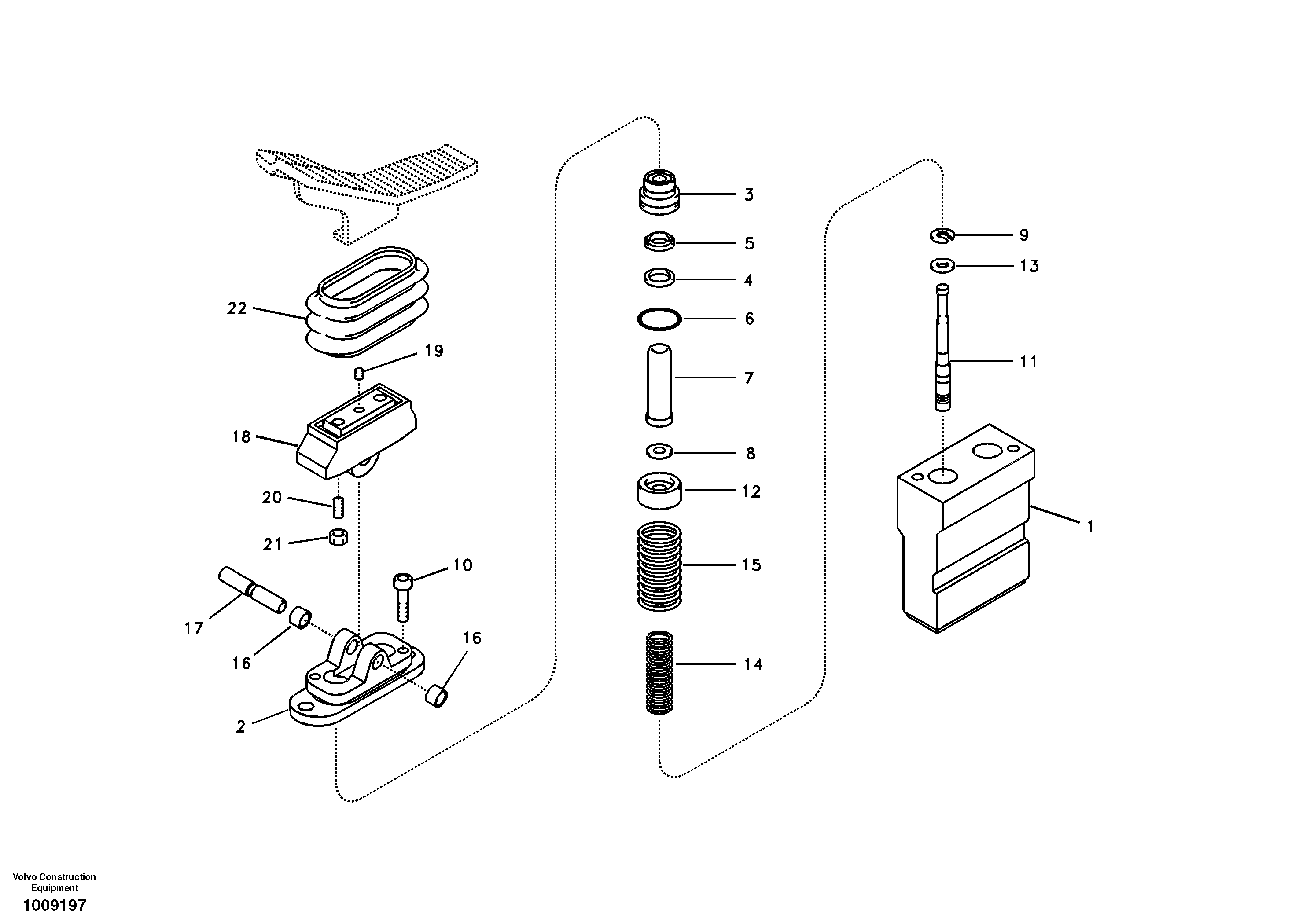 Working hydraulic, remote control valve pedal for hammer and shear — volvo parts diagram