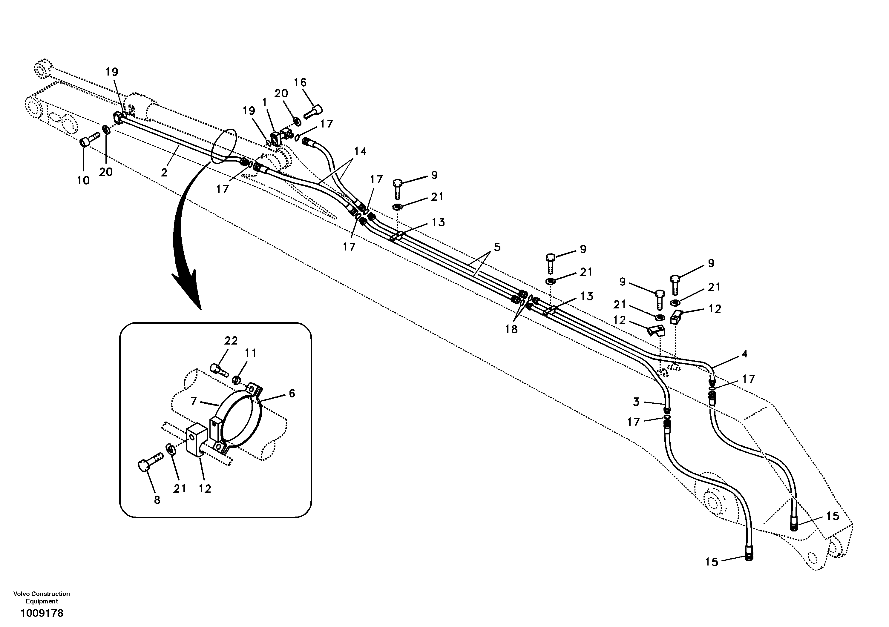Working hydraulic, bucket cylinder on long dipper arm — volvo parts diagram