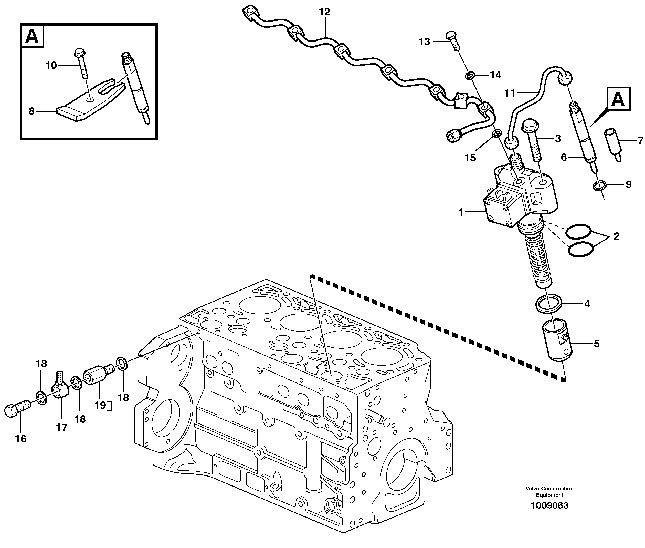 Fuel injection pump with fitting parts — volvo parts diagram