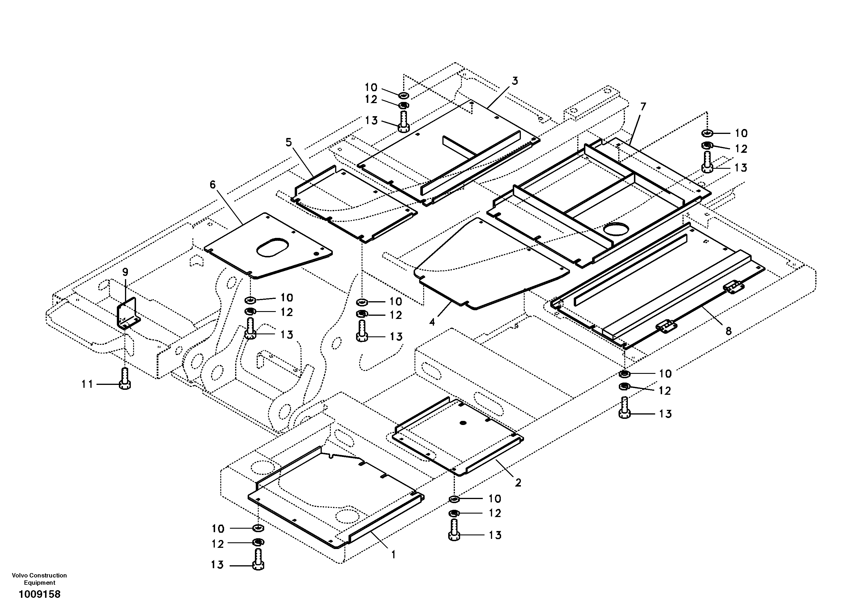 Hatches under engine, hydr.pumps, cooler, m.valve and fuel tank. — volvo parts diagram