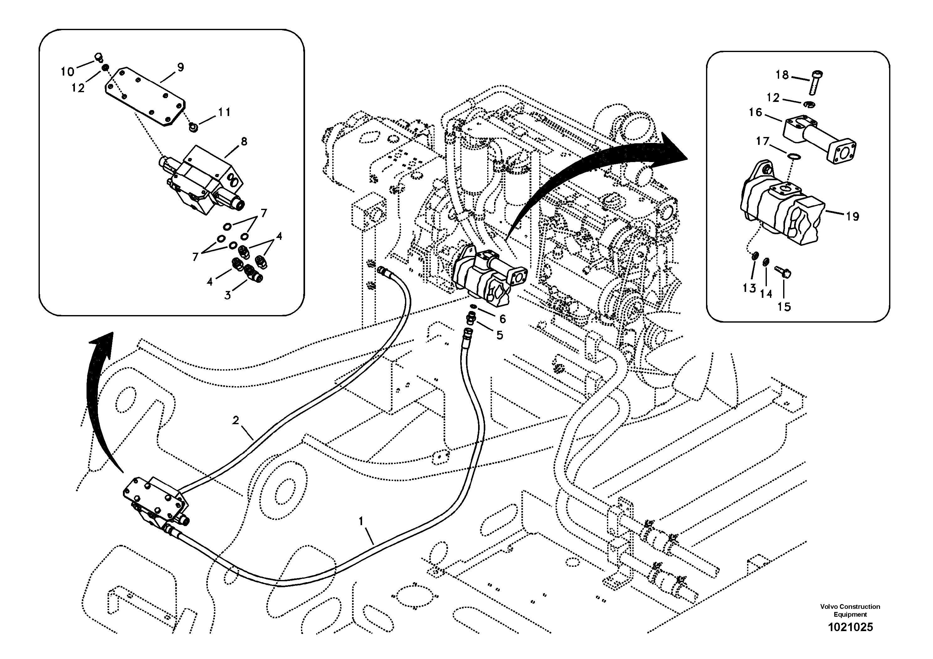 Working hydraulic, slope and rotator on upper frame — volvo parts diagram