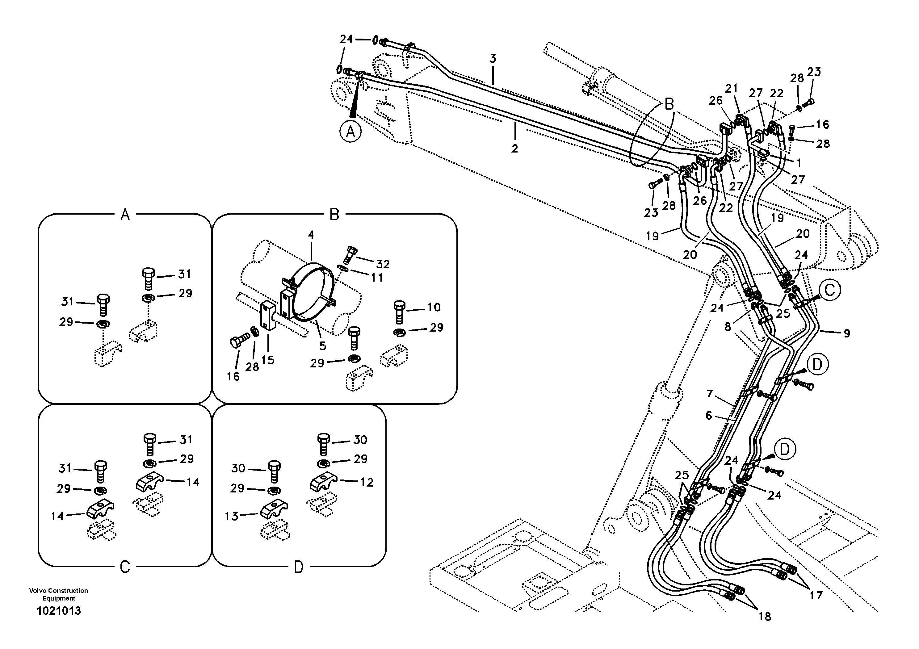 Working hydraulic, dipper arm cylinder on adjustable boom — volvo parts diagram