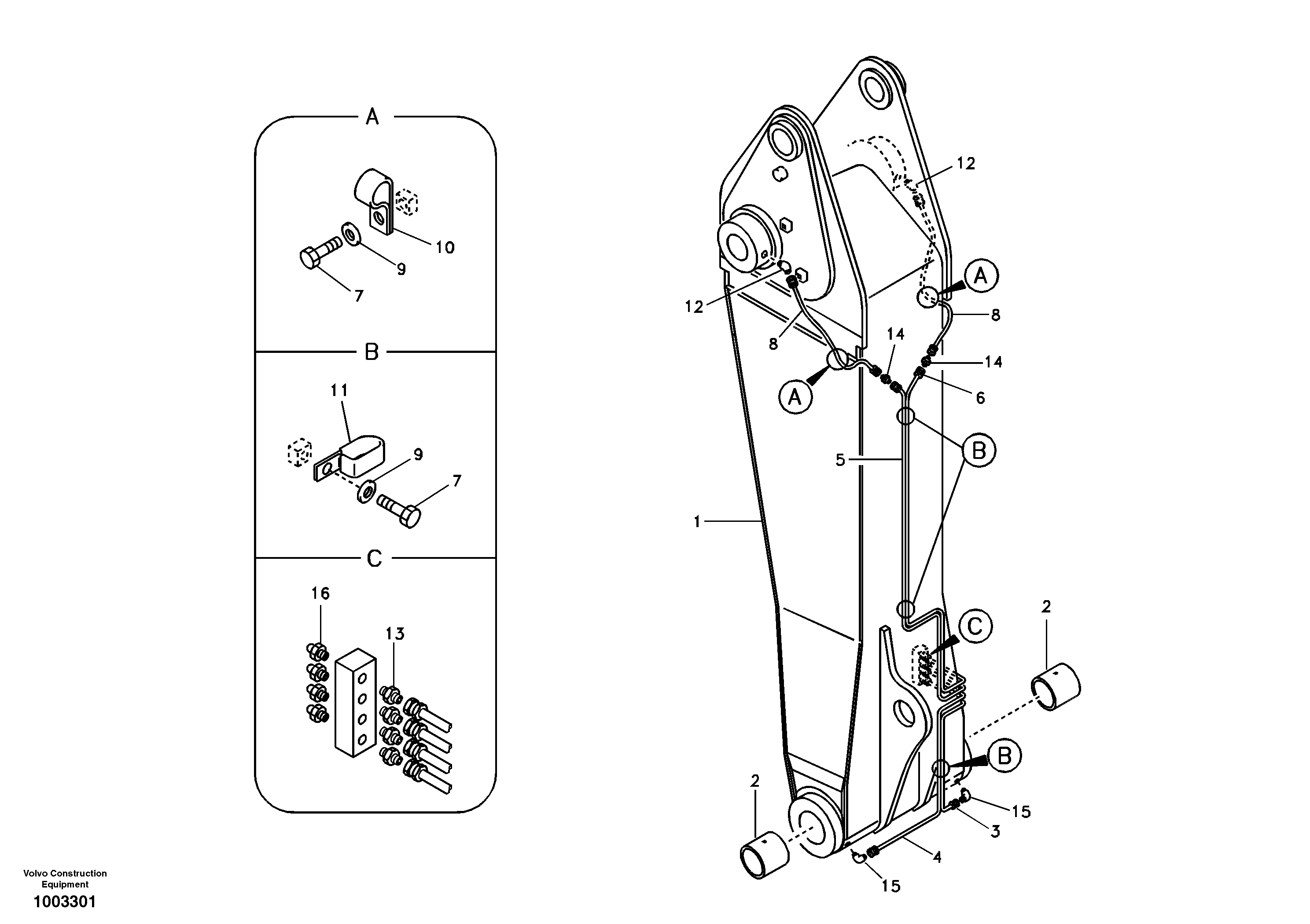 Boom and grease piping, adjustable 1st — volvo parts diagram