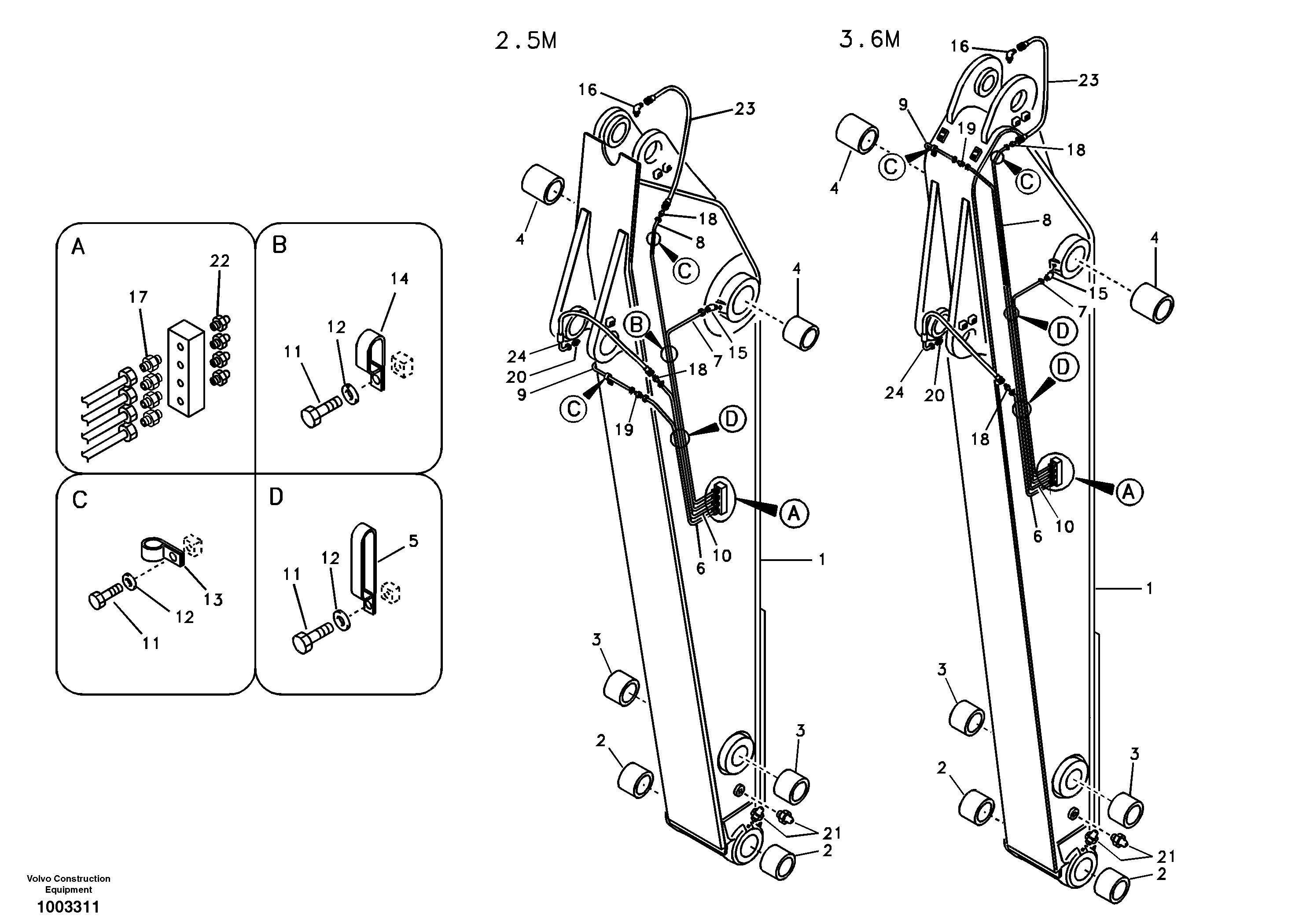 Dipper arm and grease piping with piping seat — volvo parts diagram
