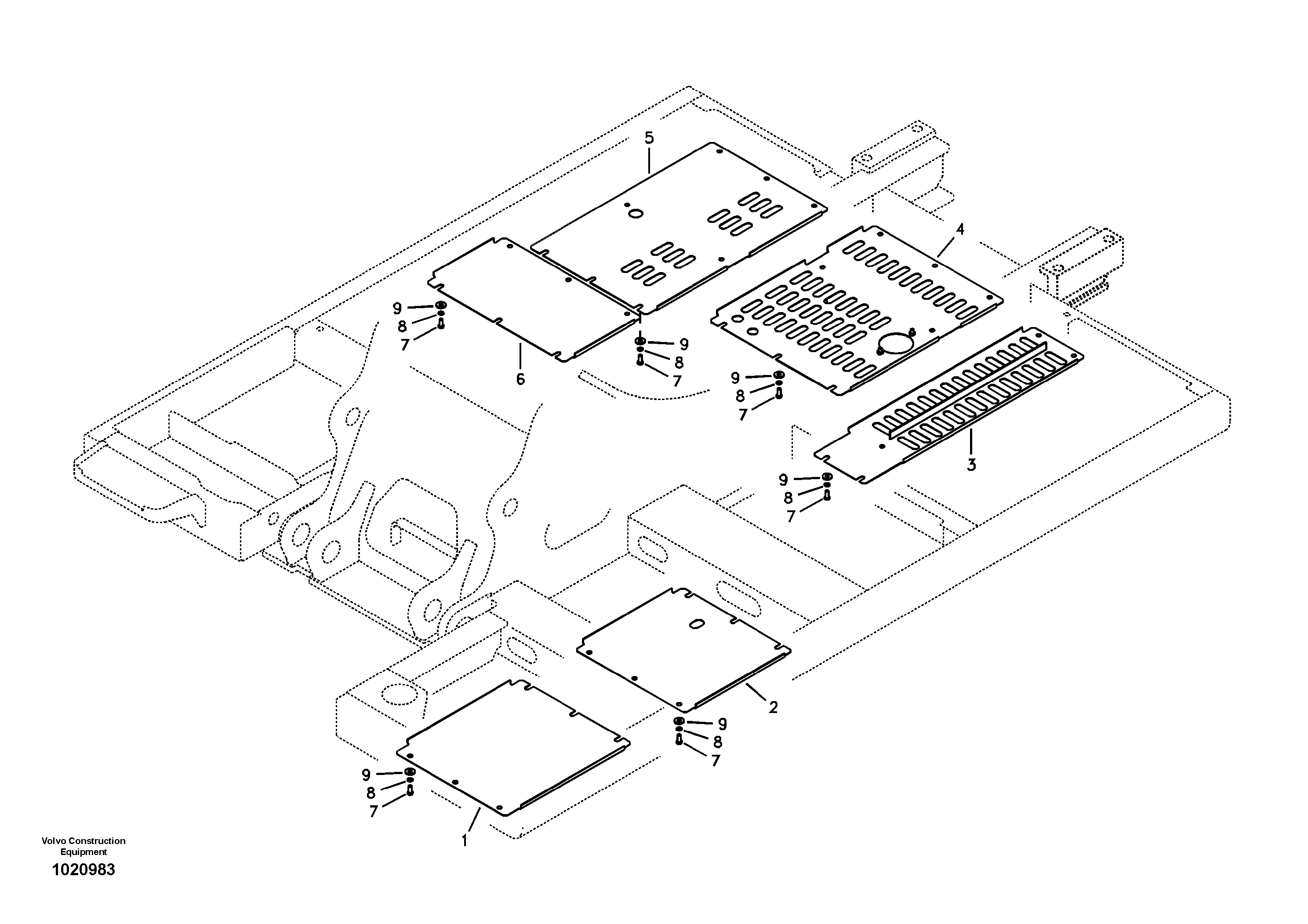 Hatches under engine, hydr.pumps, cooler, m.valve and fuel tank. — volvo parts diagram