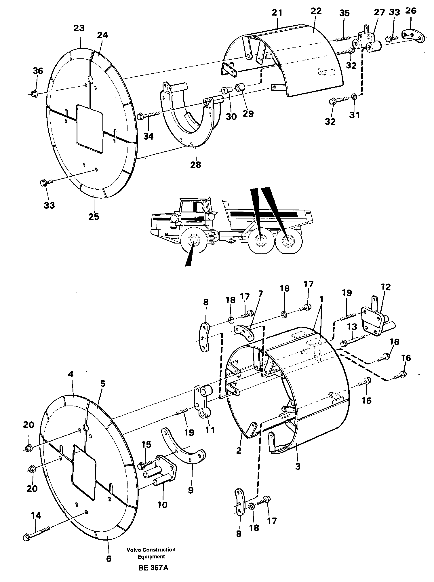 Rebuilding kit, Brake shield SER NO - 1826, SER NO - 1829 (USA) — volvo parts diagram