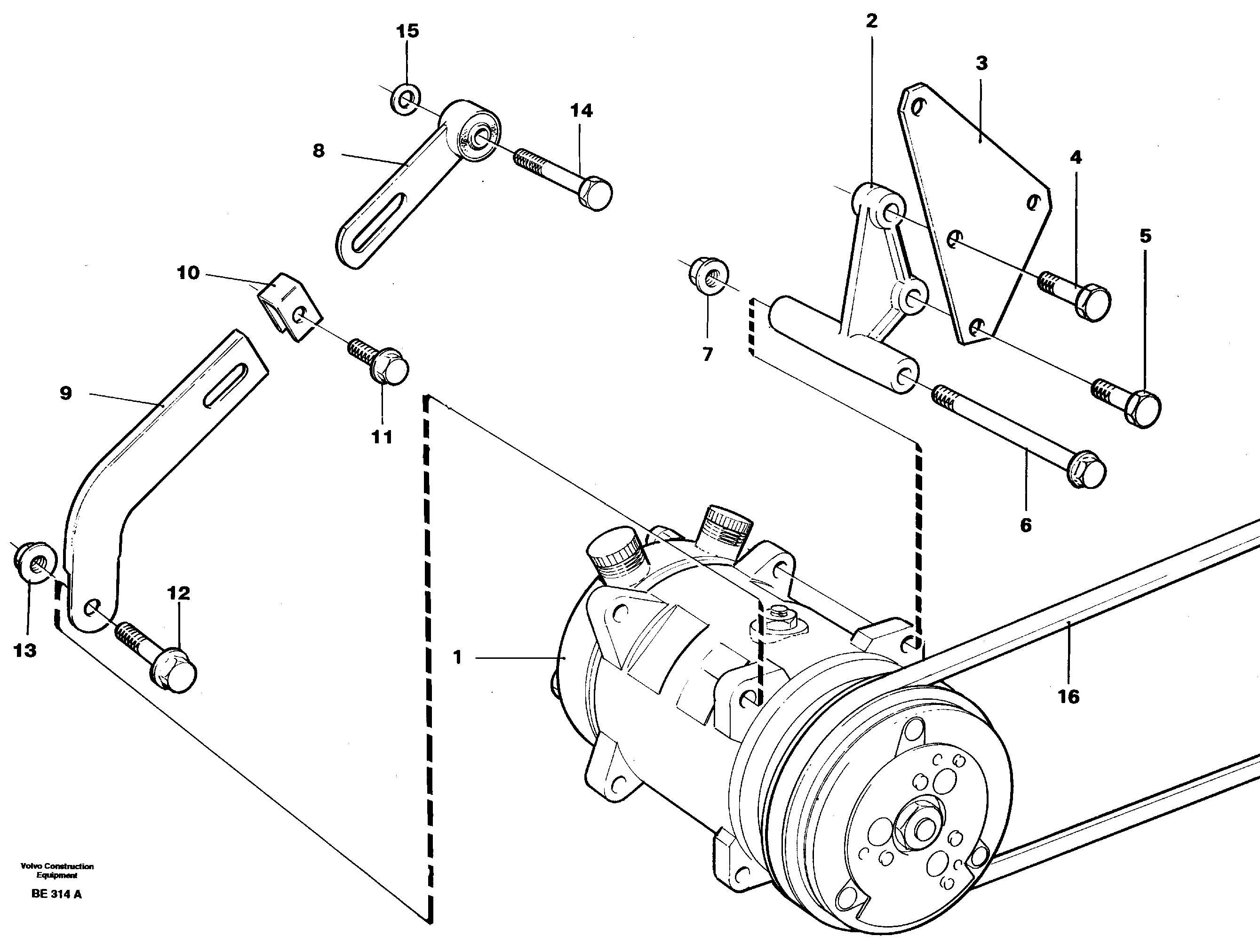 Air-compressor with fitting parts  90707 — volvo parts diagram