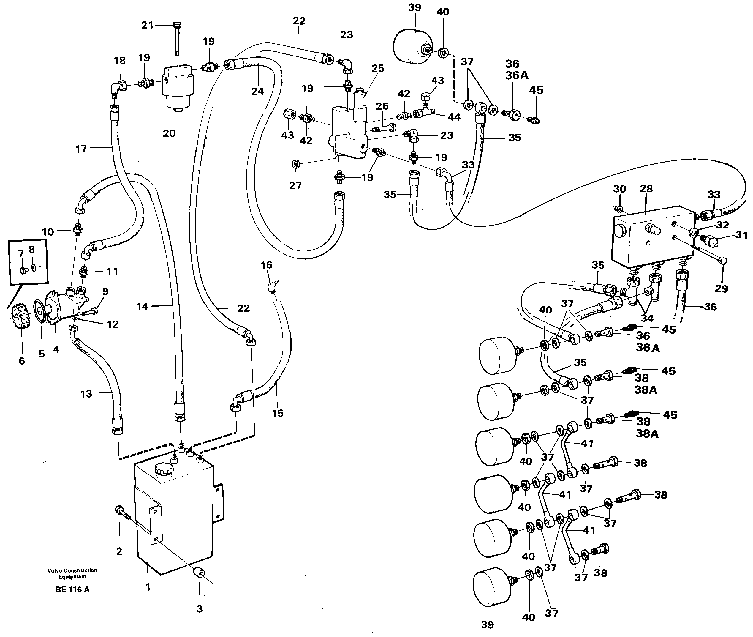 Hydraulic brake-system tractor  SER NO 1189 - 1826, SER NO 1187 - 1829 (USA) — volvo parts diagram