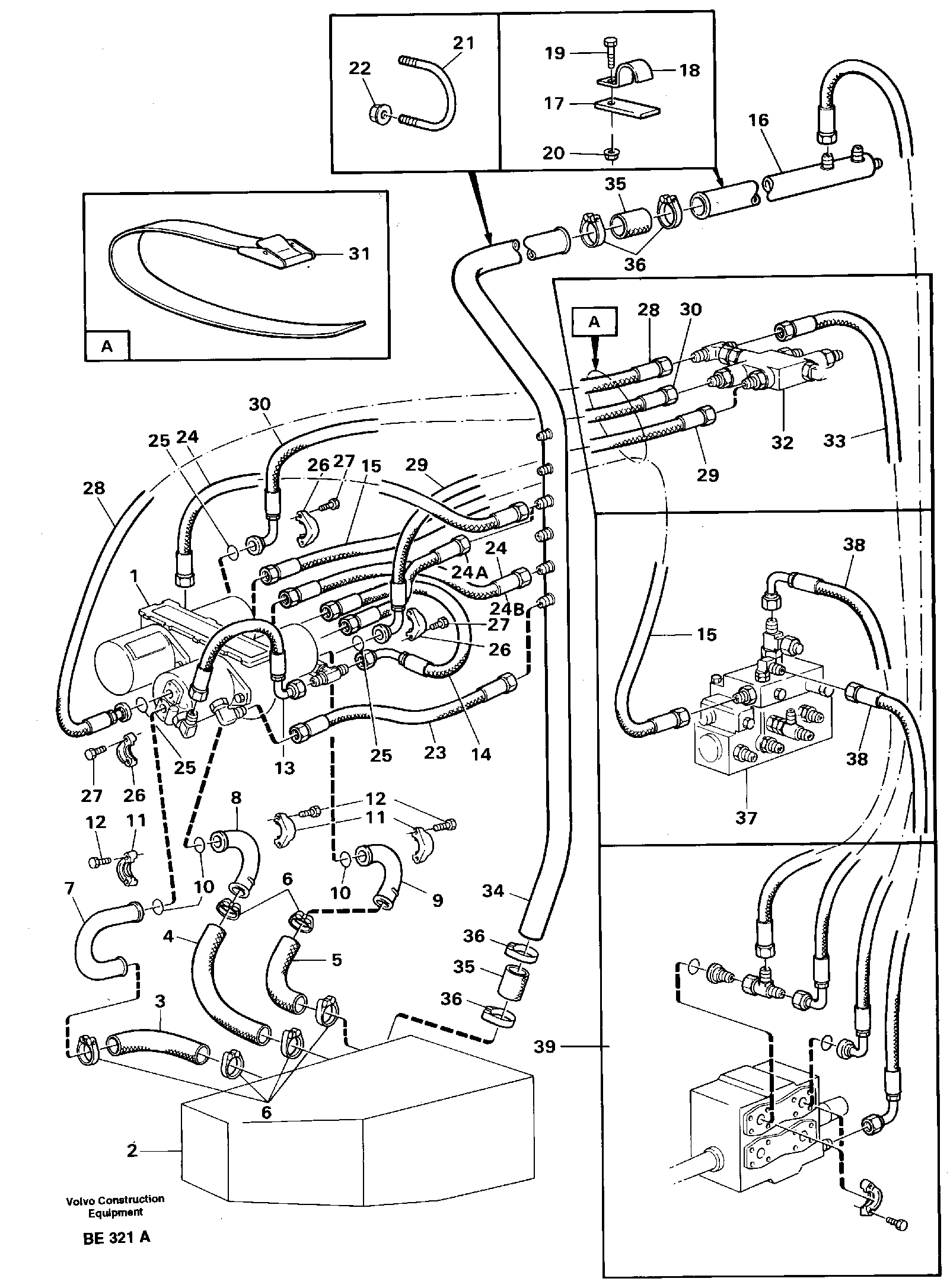 Hydraulic system pipe and hoses — volvo parts diagram