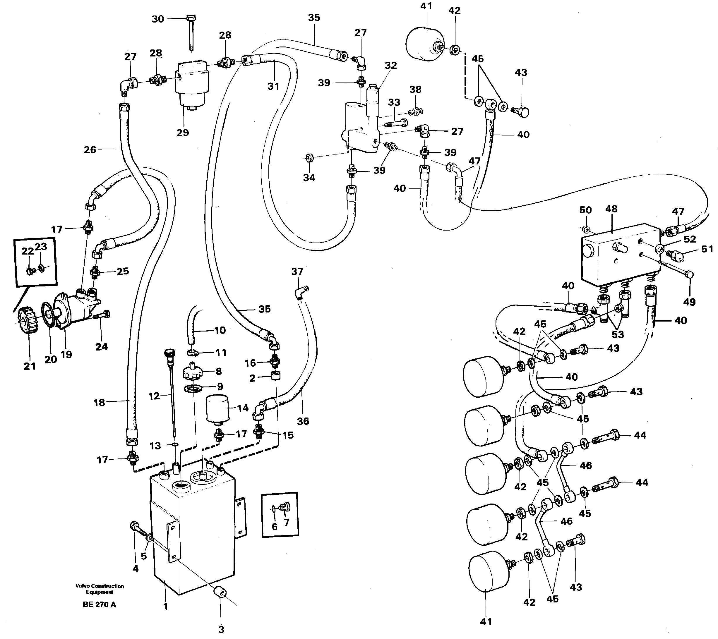 Hydraulic brake-system tractor  SER NO - 1188, SER NO - 1186 (USA) — volvo parts diagram