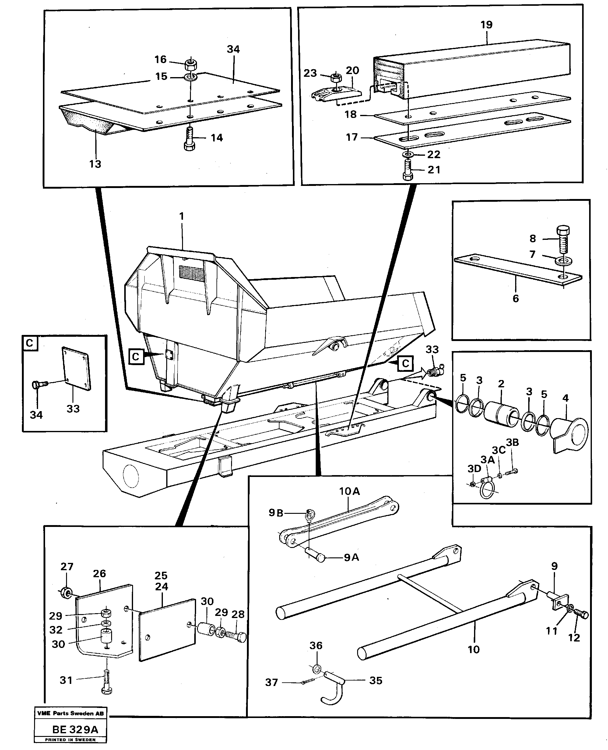 Dumper basket with fitting parts — volvo parts diagram