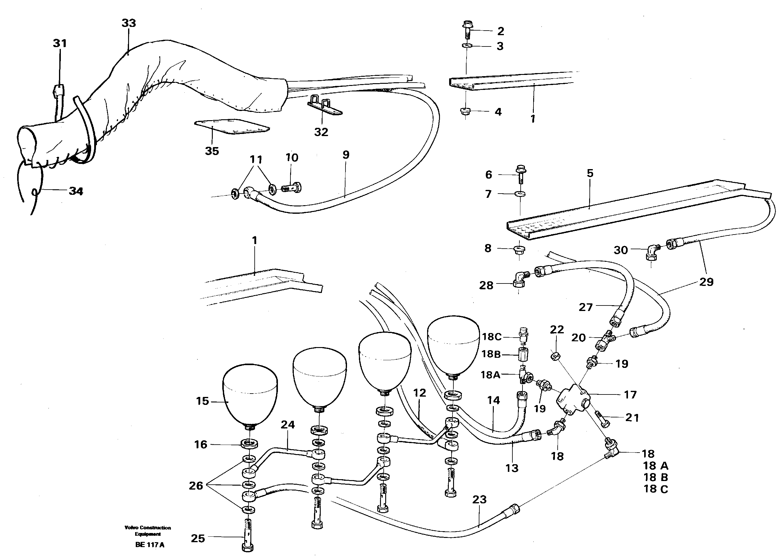 Hydraulic brake system trailer  SER NO - 1826, SER NO - 1829 (USA) — volvo parts diagram