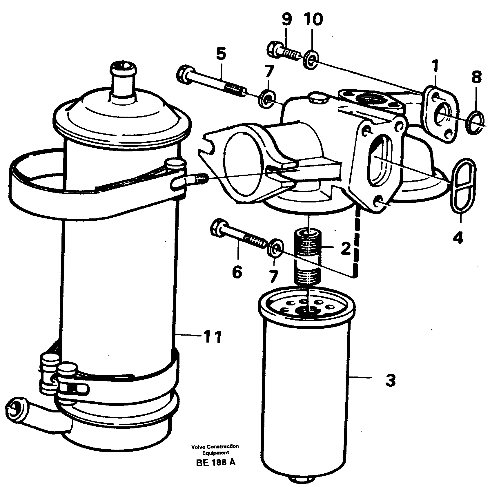 Oil-cooler, oilfilter with mountings — volvo parts diagram