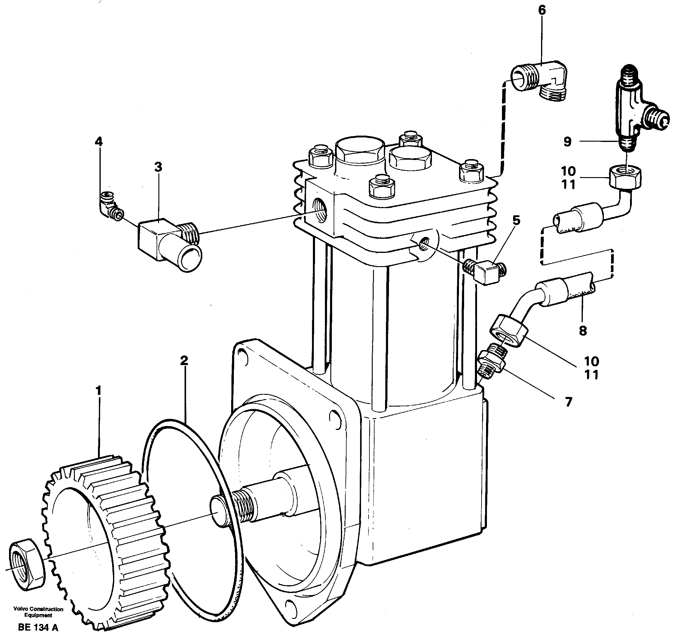 Air-compressor with fitting parts  SER NO - 1539, SER NO - 1548 (USA) — volvo parts diagram