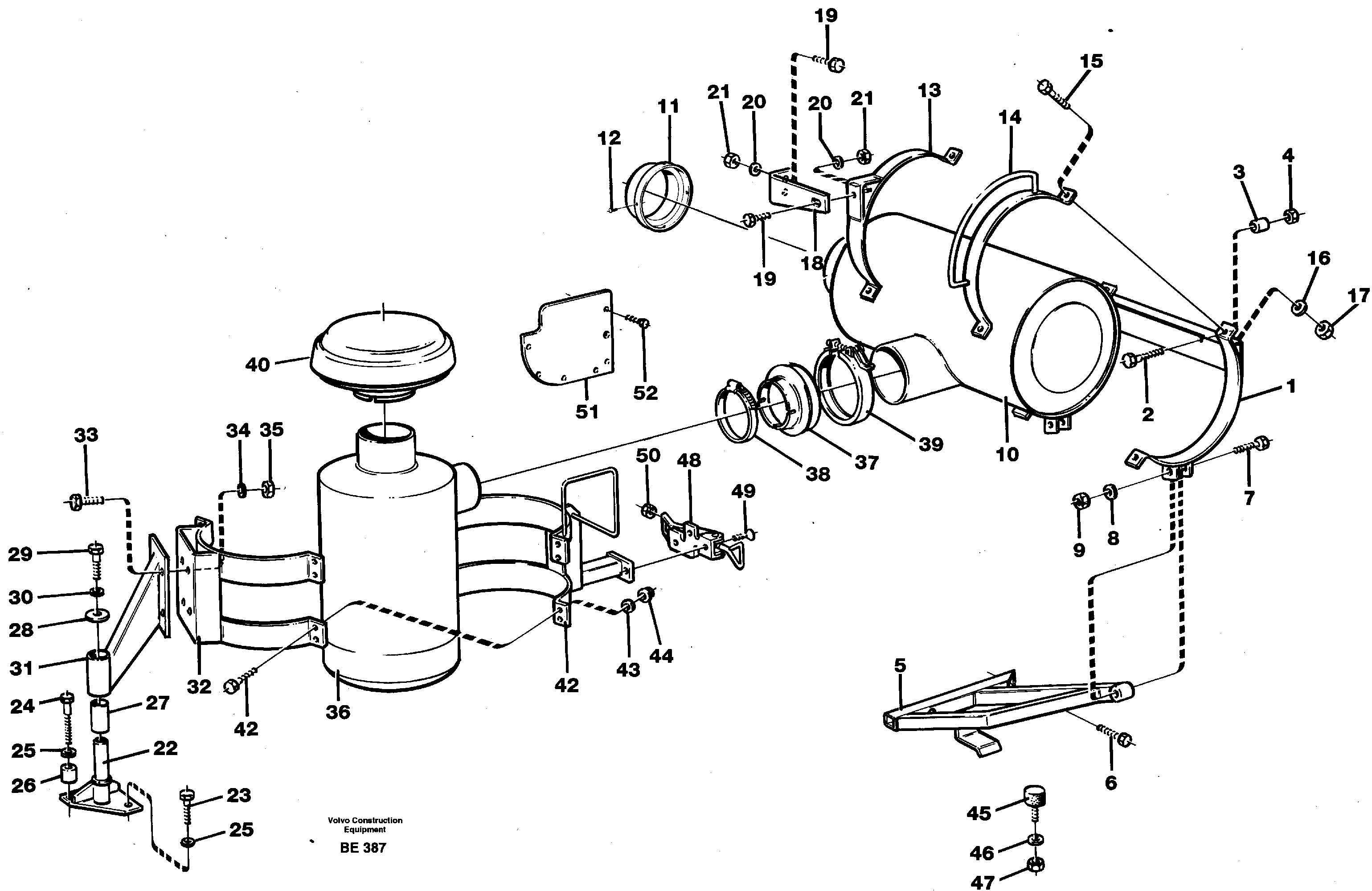 Oil bath air filter with fitting parts  93016 — volvo parts diagram