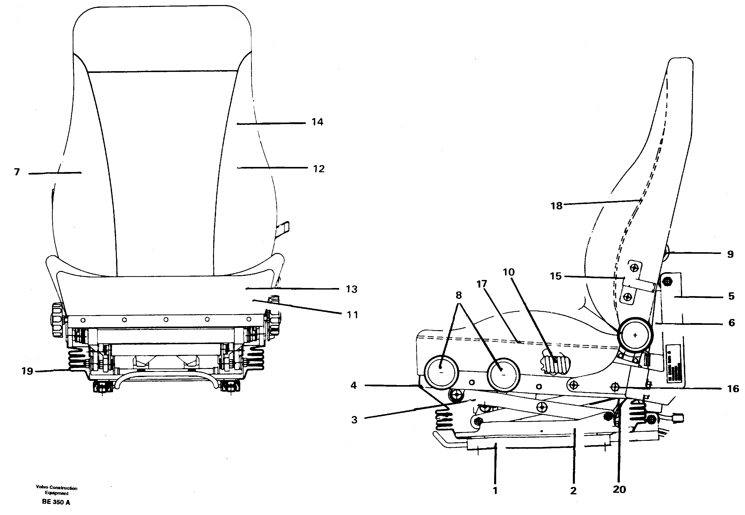 Operator's seat  SER NO 1884 -, SER NO 1886 - (USA) — volvo parts diagram