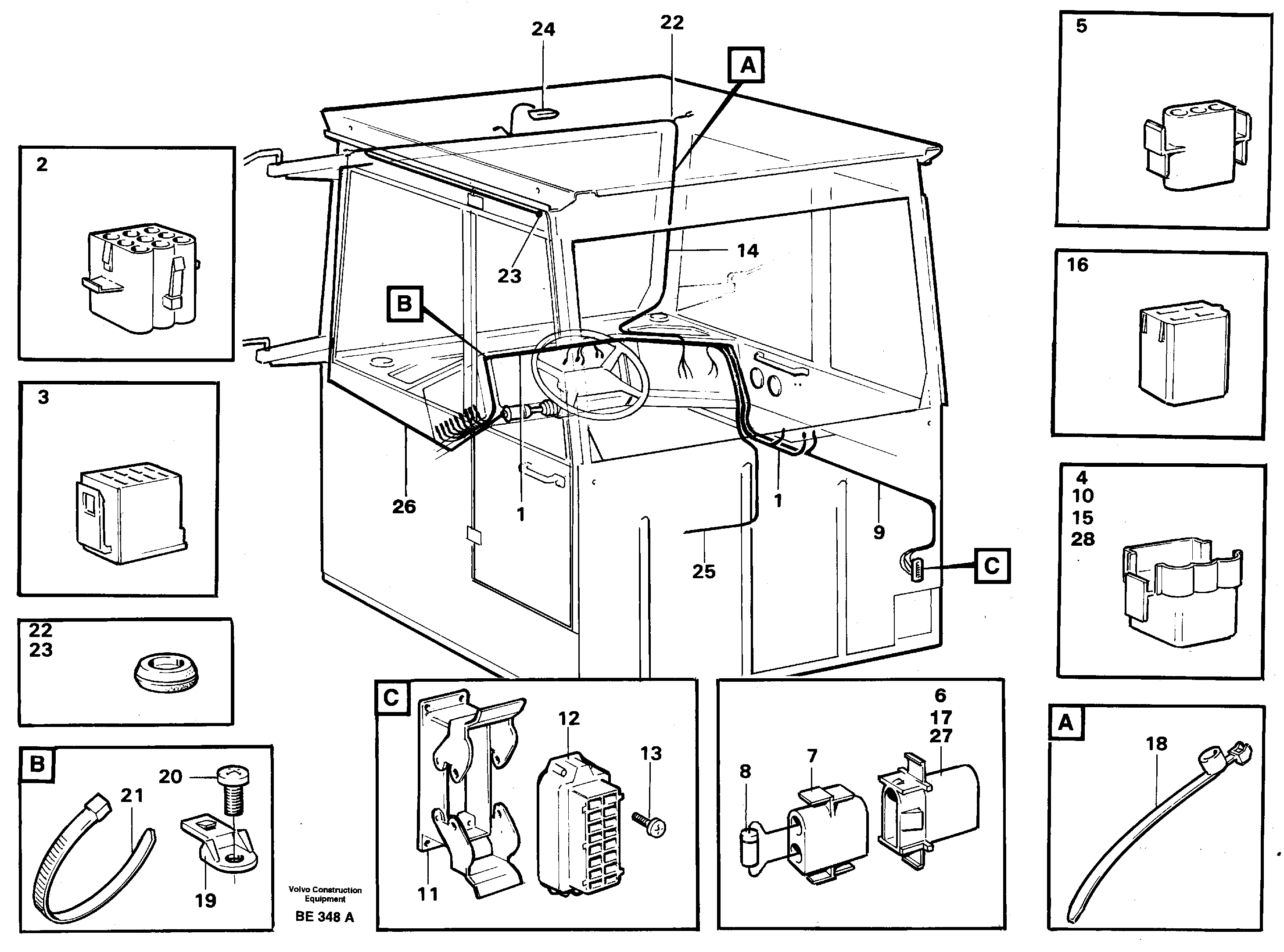 Cable harnesses, cab — volvo parts diagram