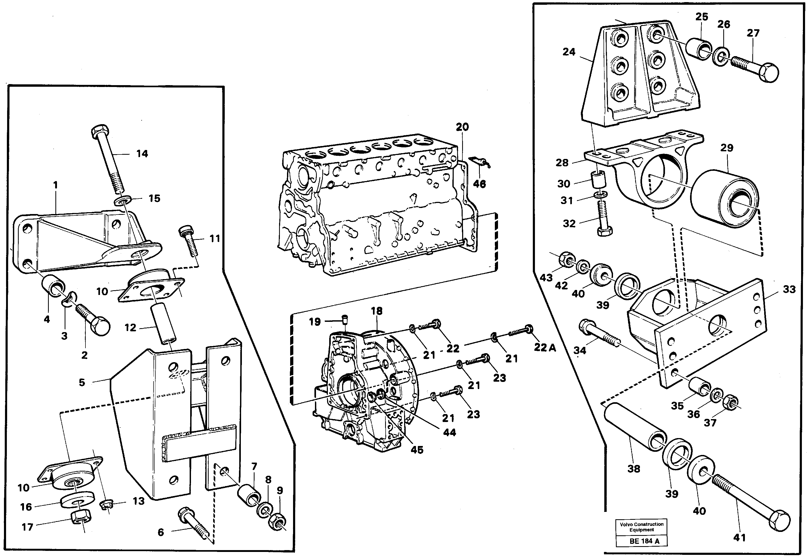 Engine support and flywheel housing — volvo parts diagram