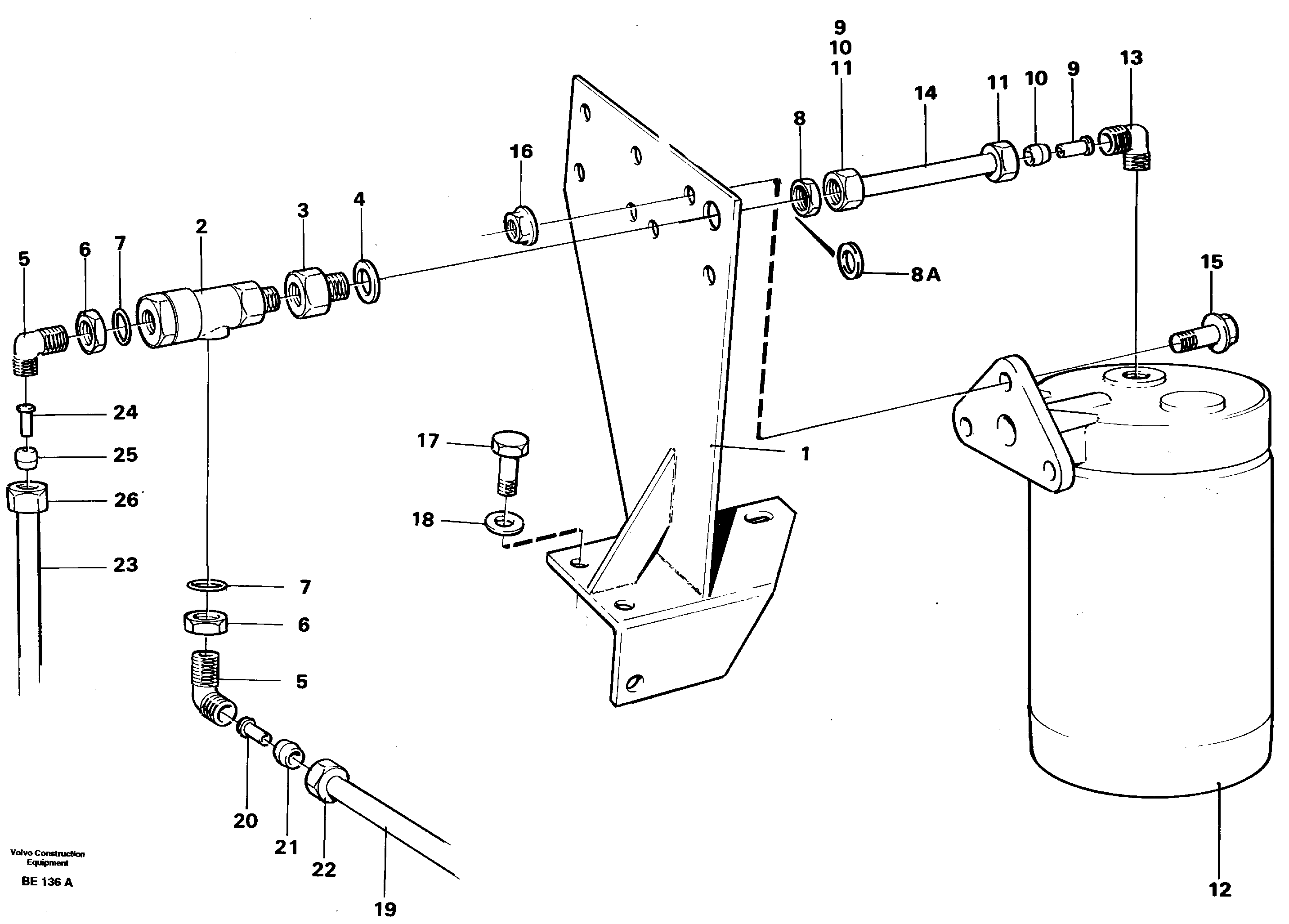 Anti-freeze tank with fitting parts  SER NO - 1539, SER NO - 1548 (USA) — volvo parts diagram