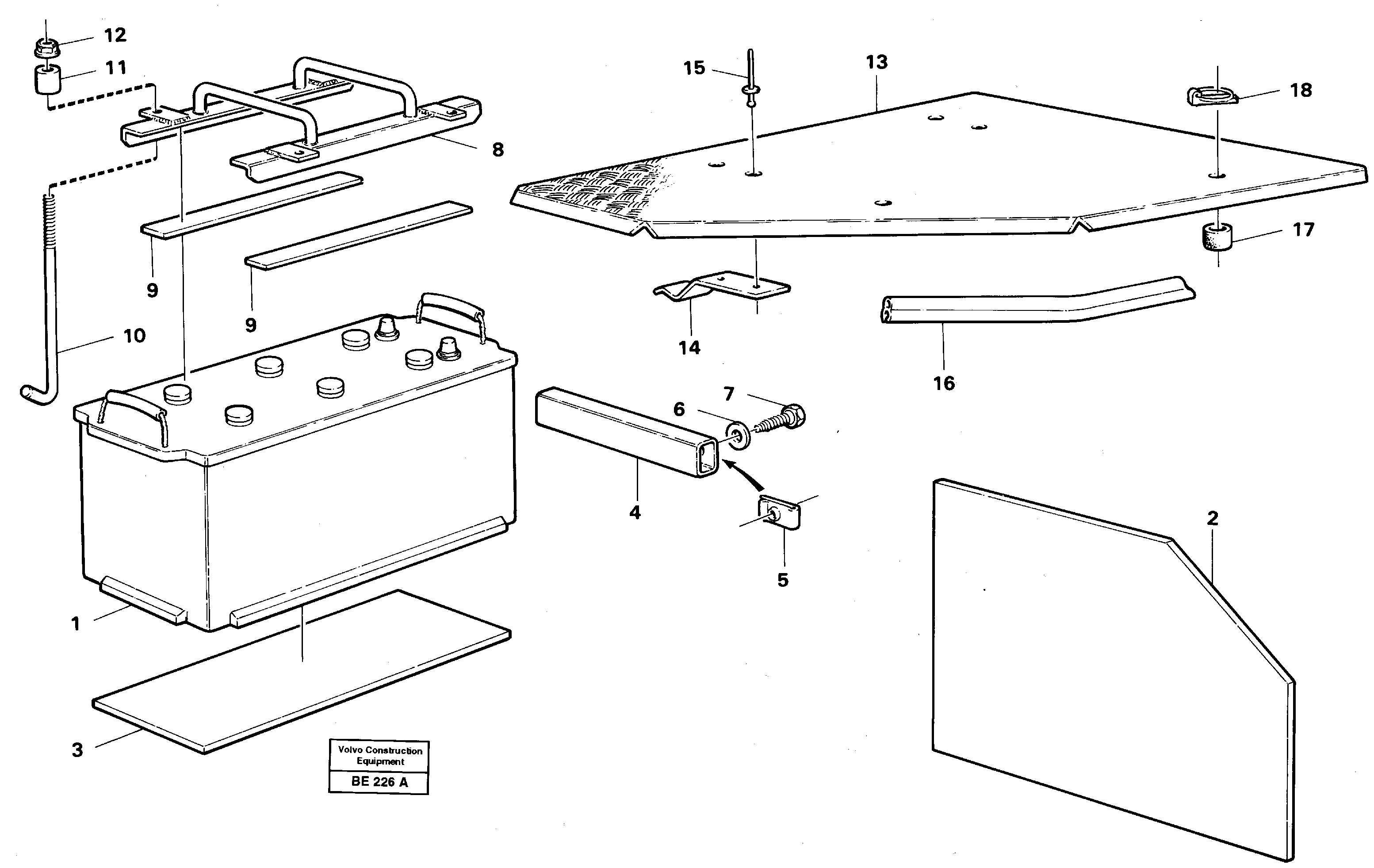 Battery cover with fitting parts — volvo parts diagram