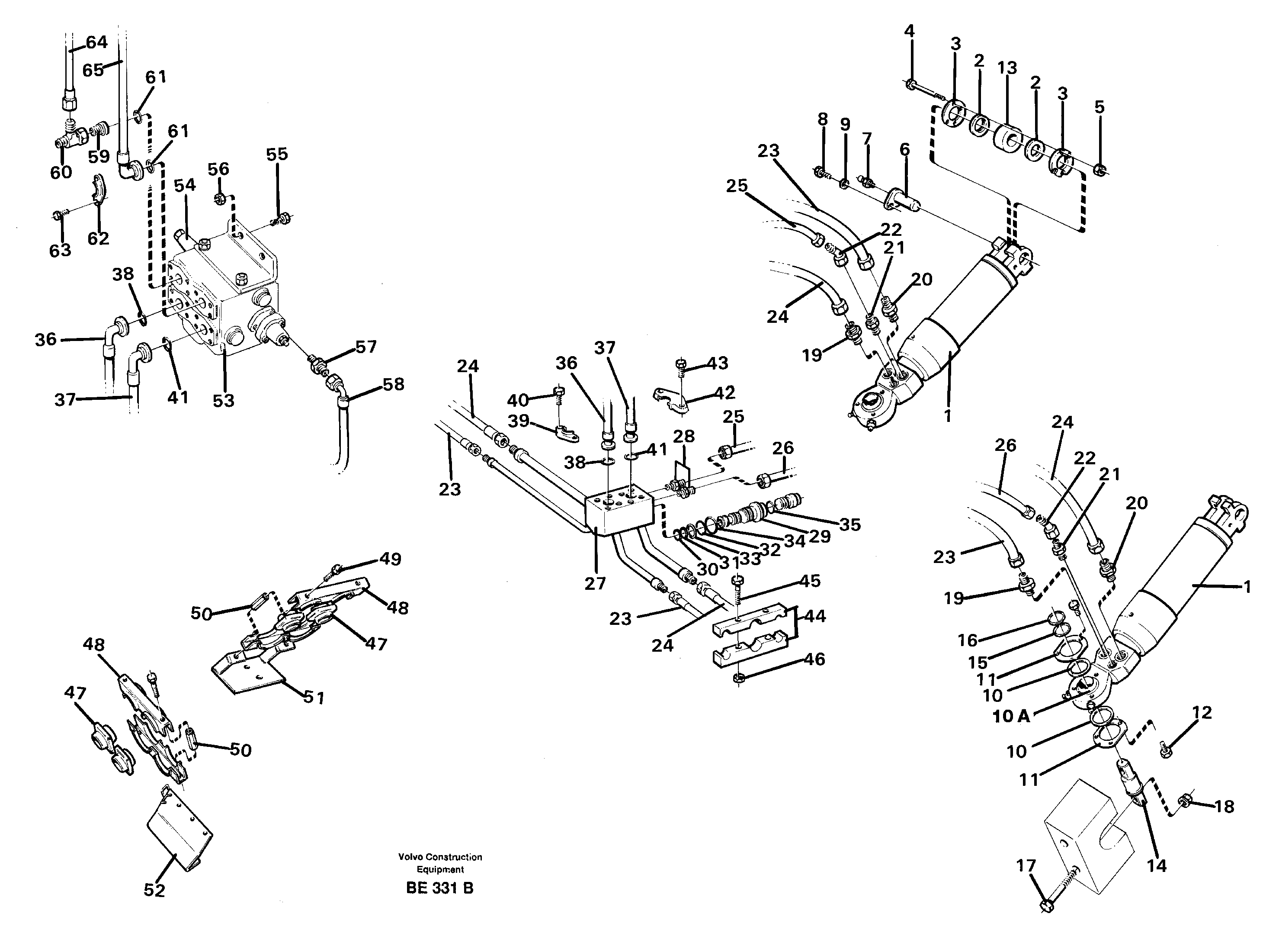 Hoist cylinder and hydraulic hoses  SER NO 1195 -, SER NO 1201 - (USA) — volvo parts diagram