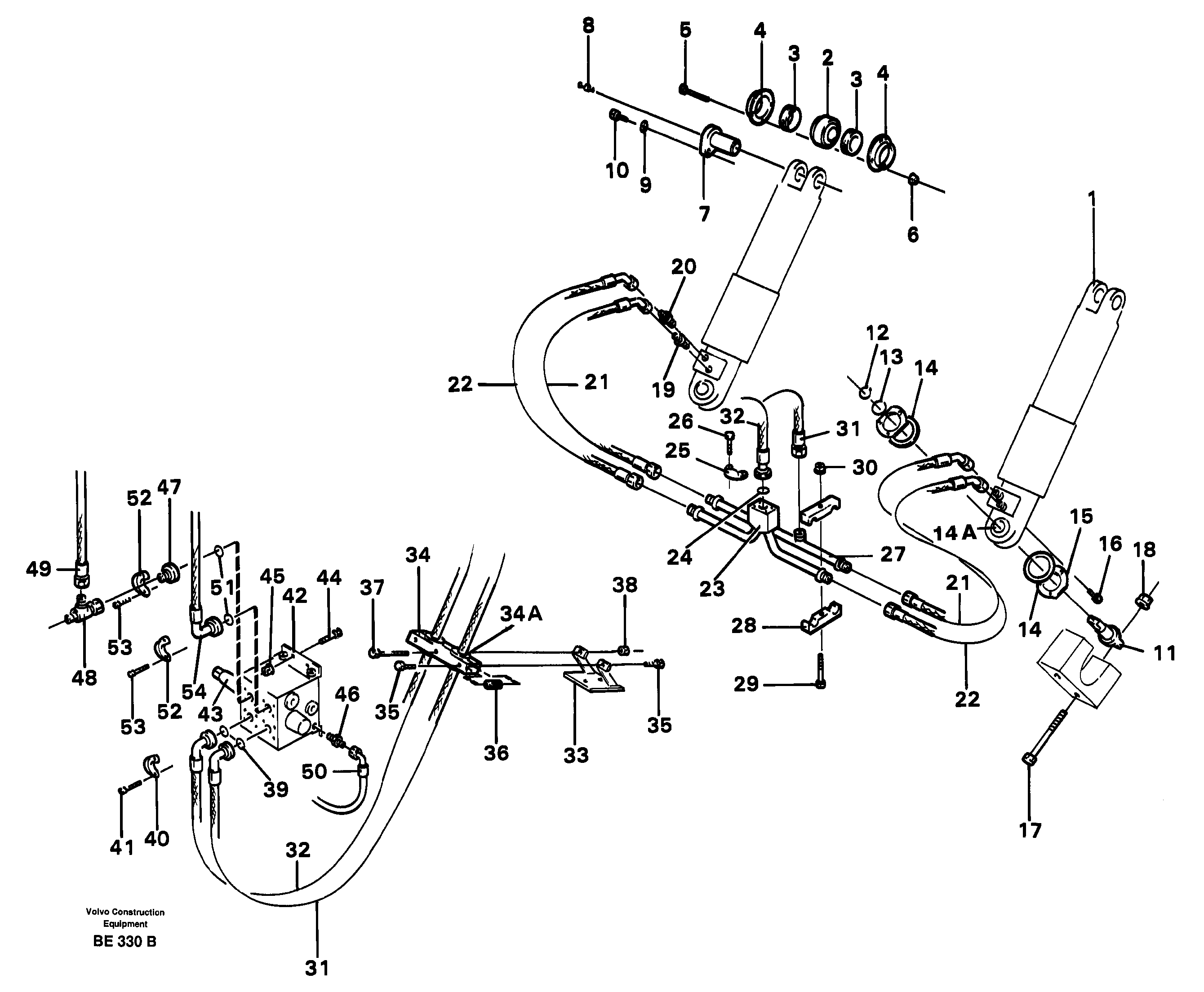Hoist cylinder and hydraulic hoses  SER NO - 1194, SER NO - 1200 (USA) — volvo parts diagram