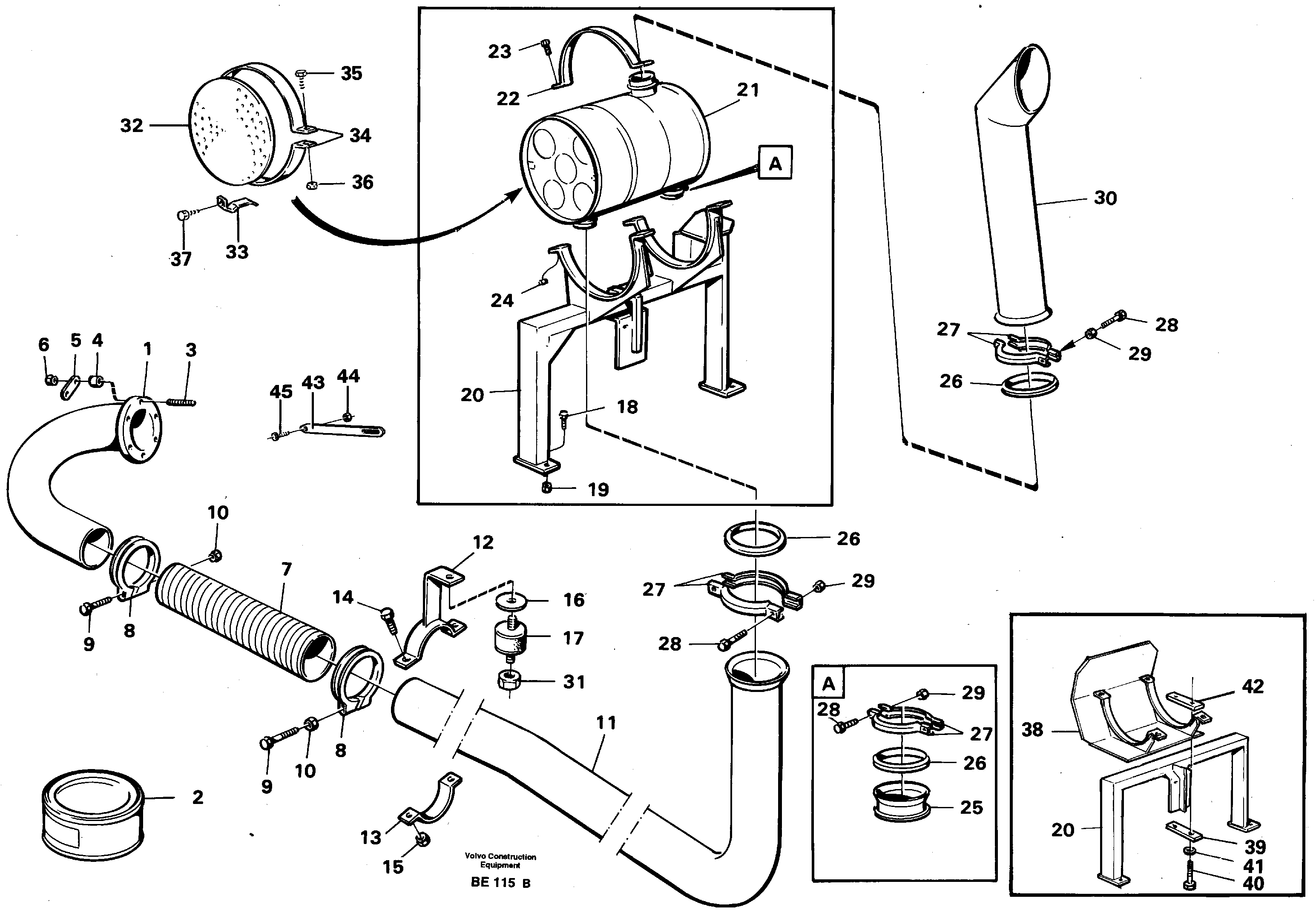 Exhaust system, silencer — volvo parts diagram
