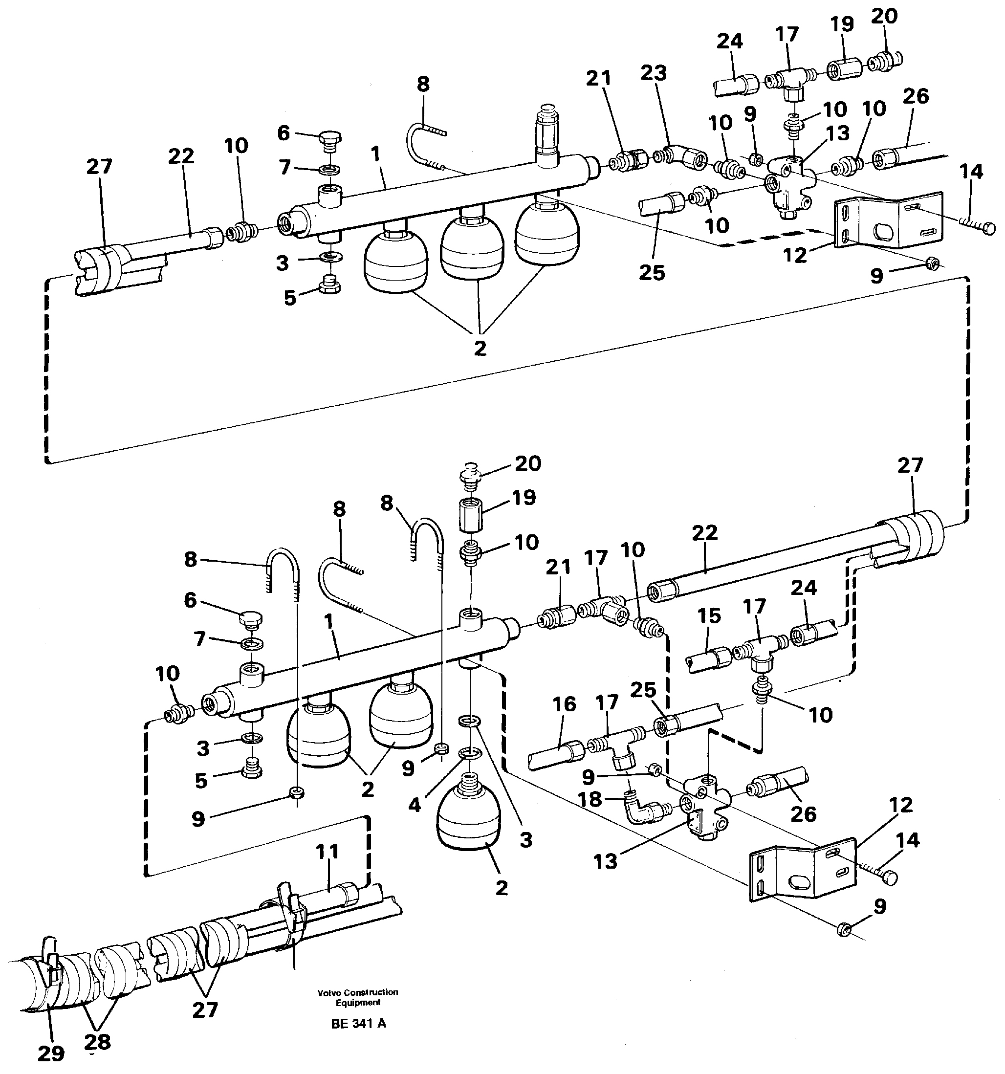 Hydraulic brake system trailer  SER NO 1827 -, SER NO 1830 - (USA) — volvo parts diagram