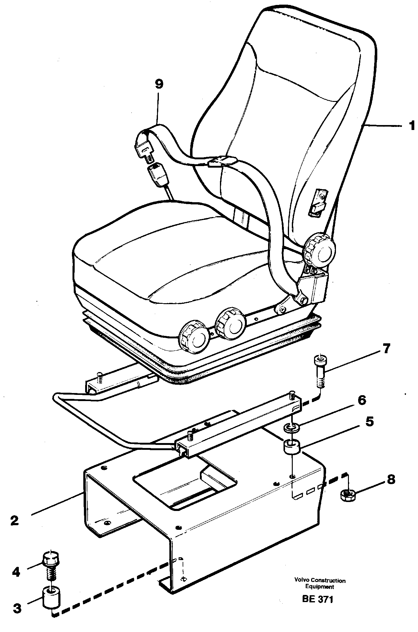 Operator seat with fitting parts  SER NO 2408 -, SER NO 2412 - (USA) — volvo parts diagram