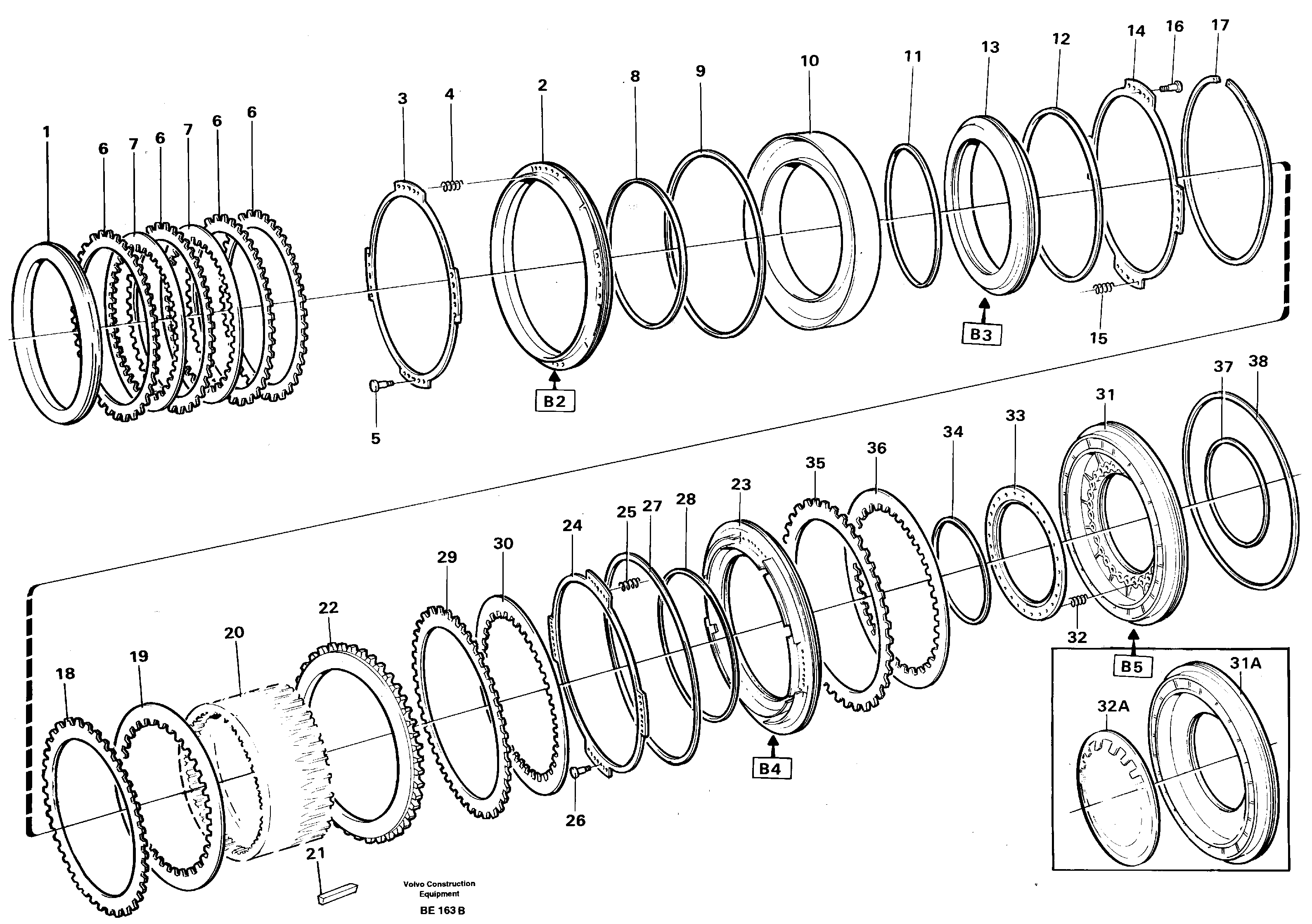 Brakes rear  B2, B3, B4, B5 — volvo parts diagram