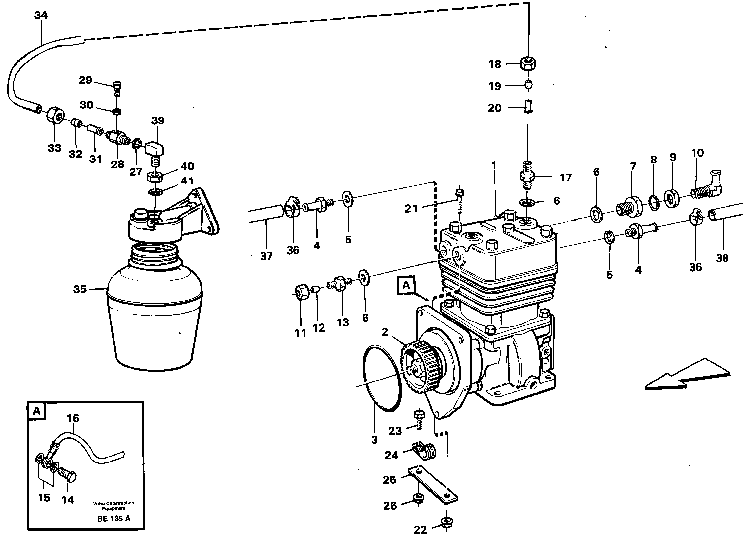 Air-compressor with fitting parts  SER NO 1540 -, SER NO 1549 - (USA) — volvo parts diagram
