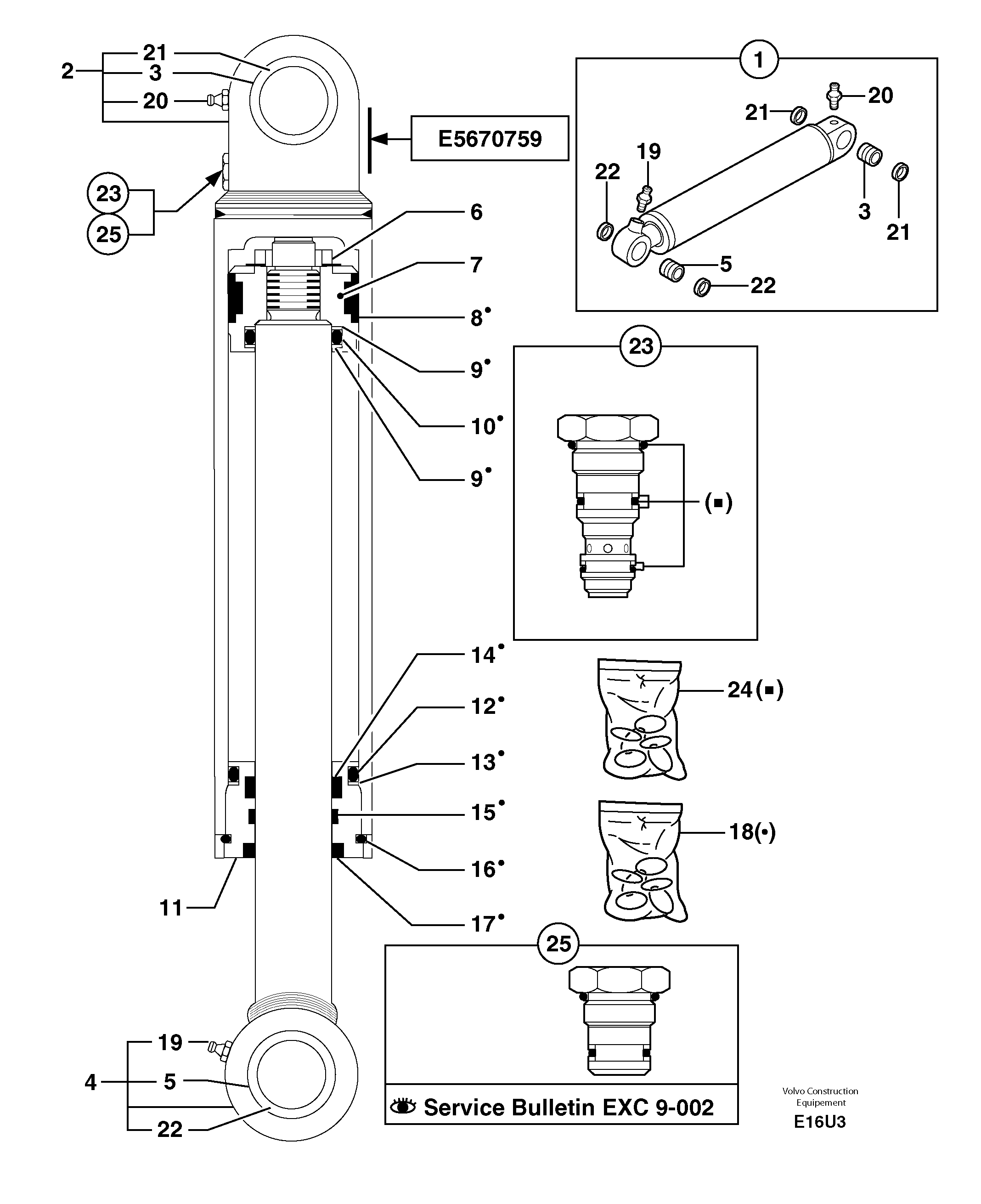 Dozer blade cylinder / stabiliser cylinder — volvo parts diagram