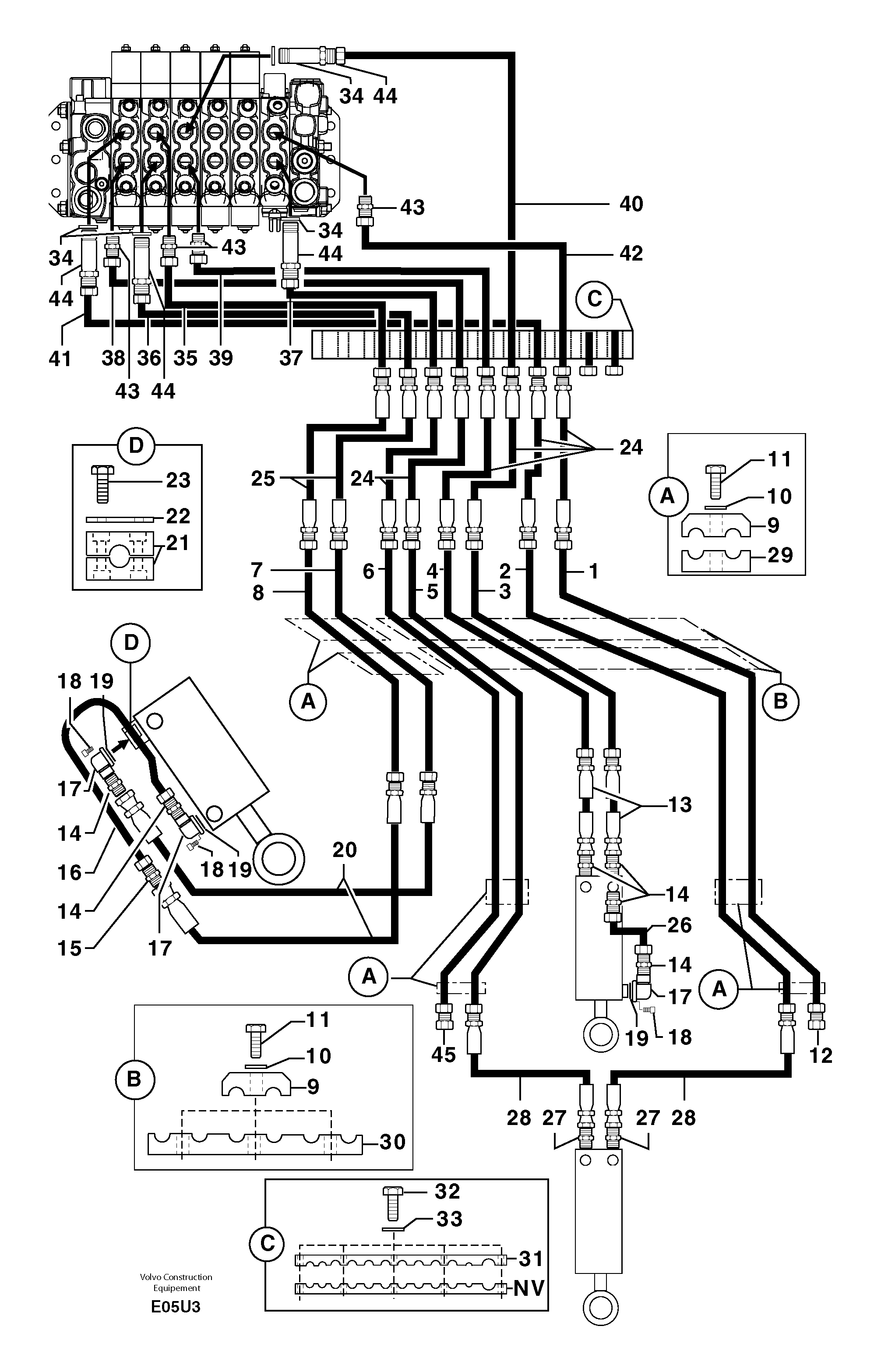 Hydr. circuit.( boom / dipper arm / bucket ) — volvo parts diagram